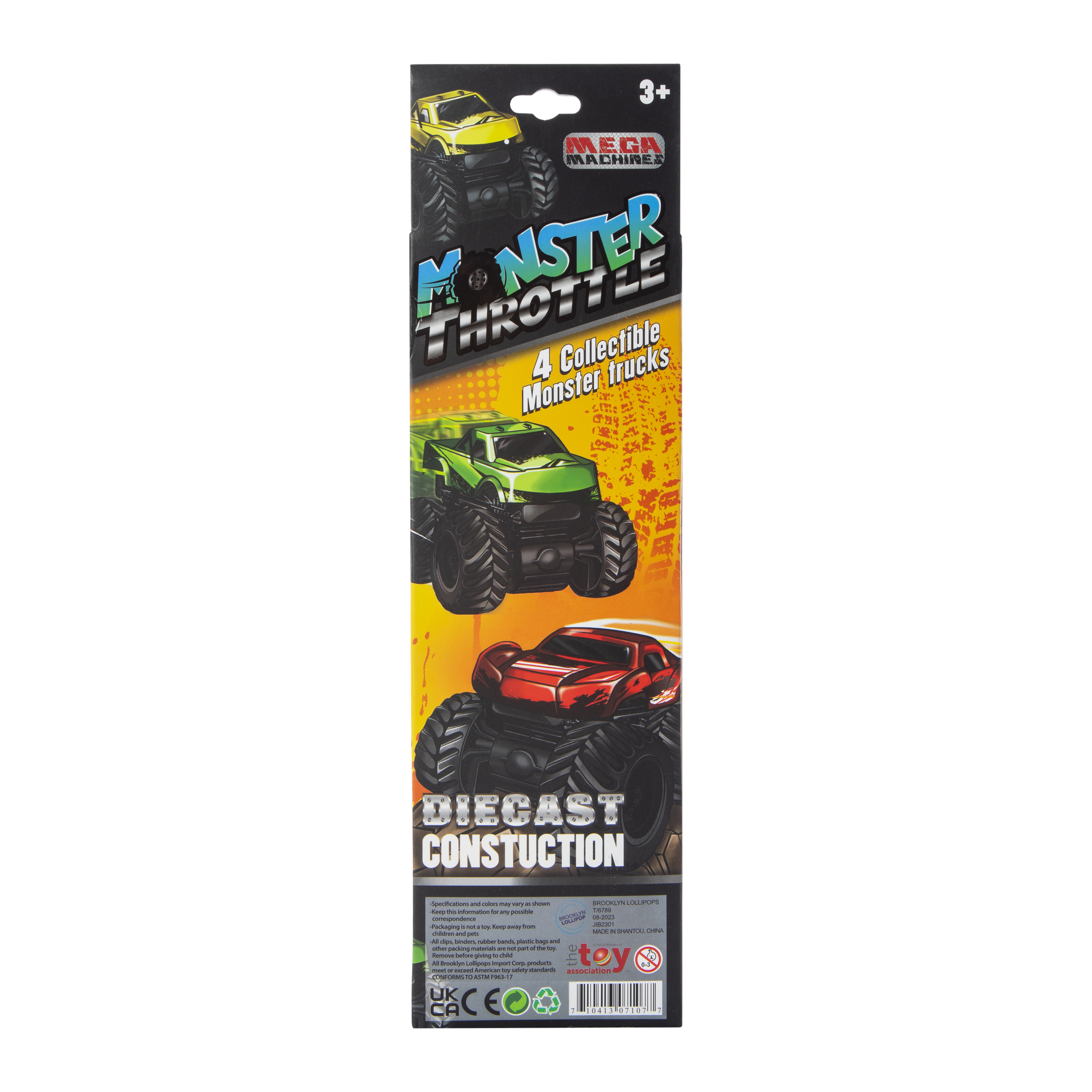 Monster Throttle Diecast Monster Truck Toy Set 4-Count