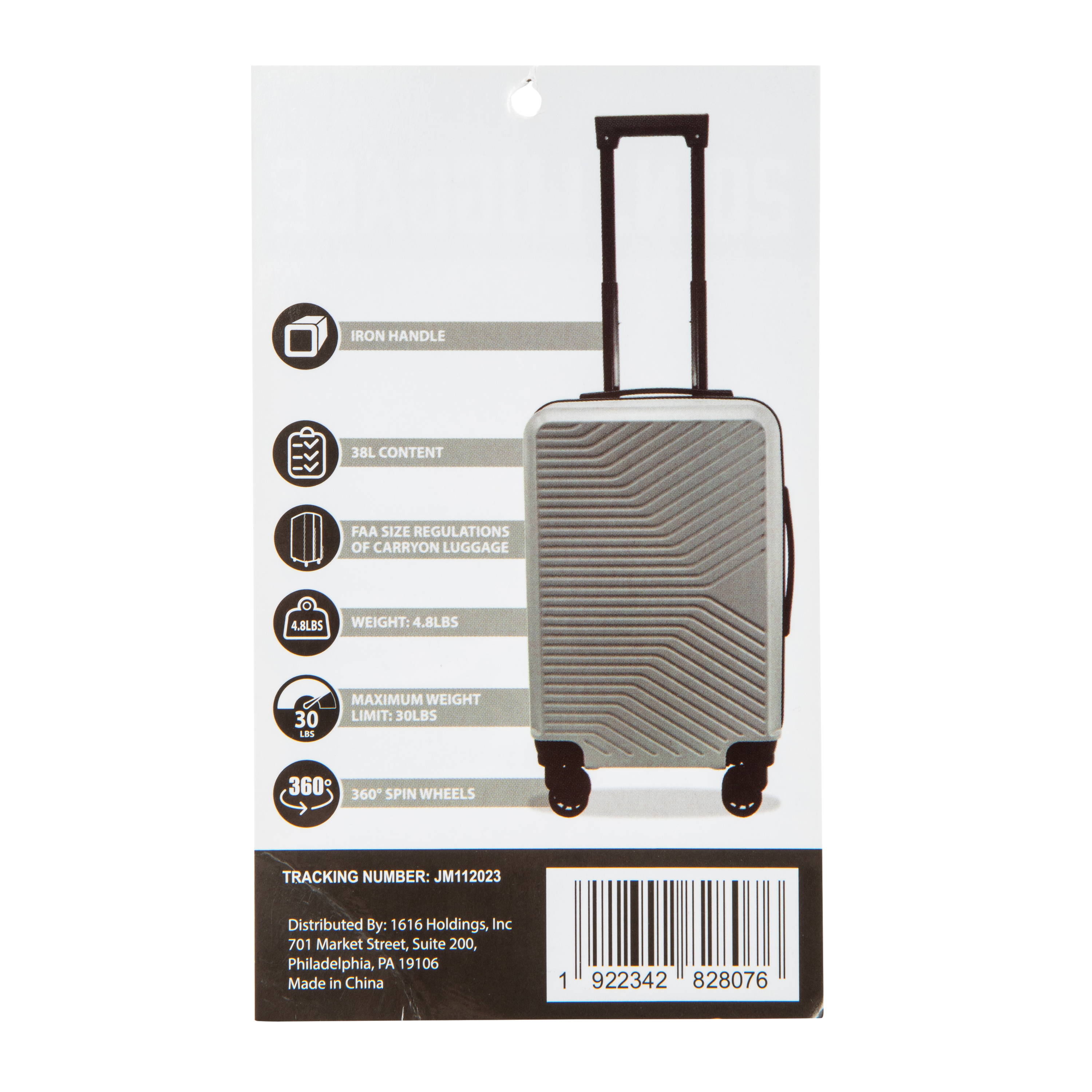 Hardside Spinner Carry On Suitcase 38L - Gray