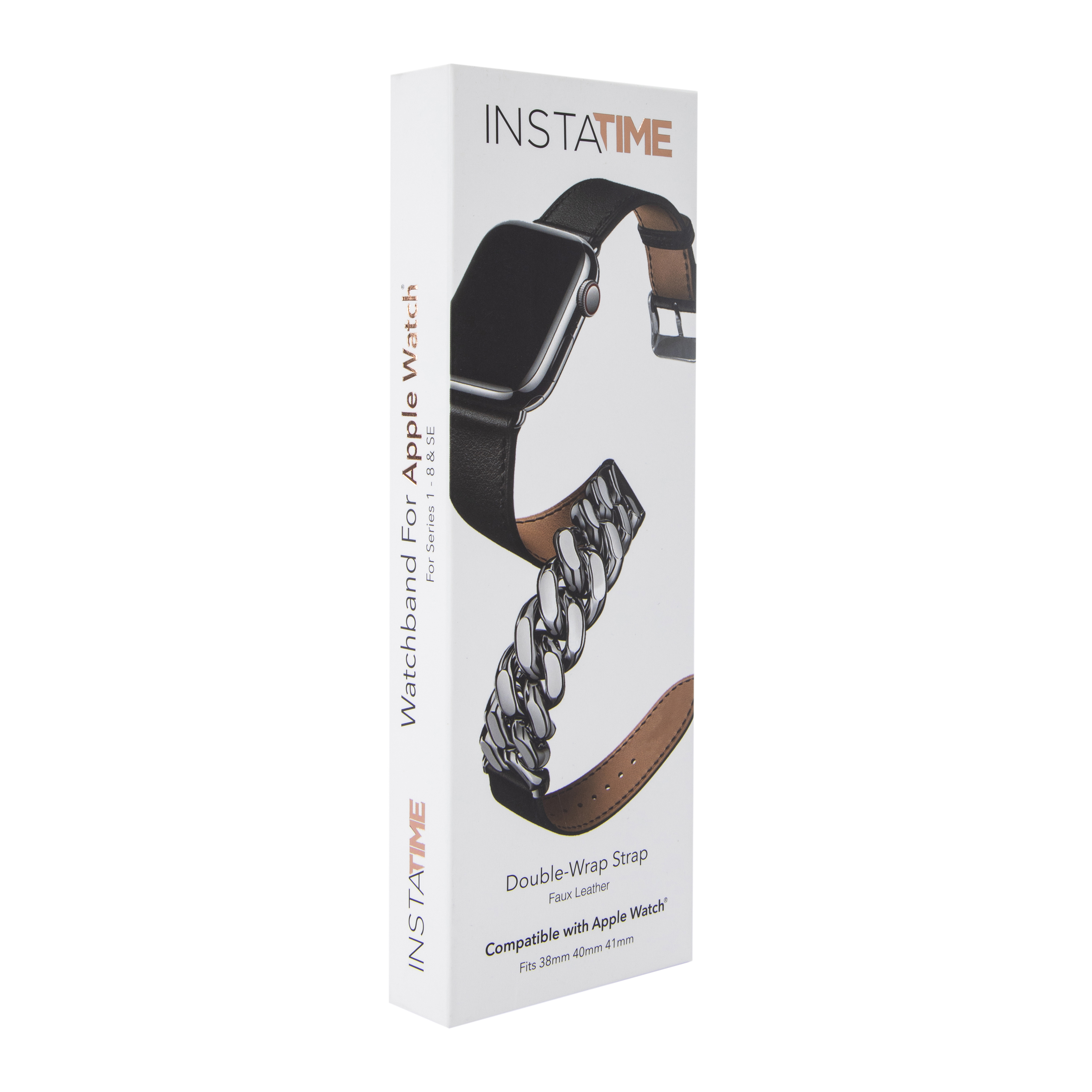 Faux Leather & Chain Double Wrap Strap For Apple Watch®