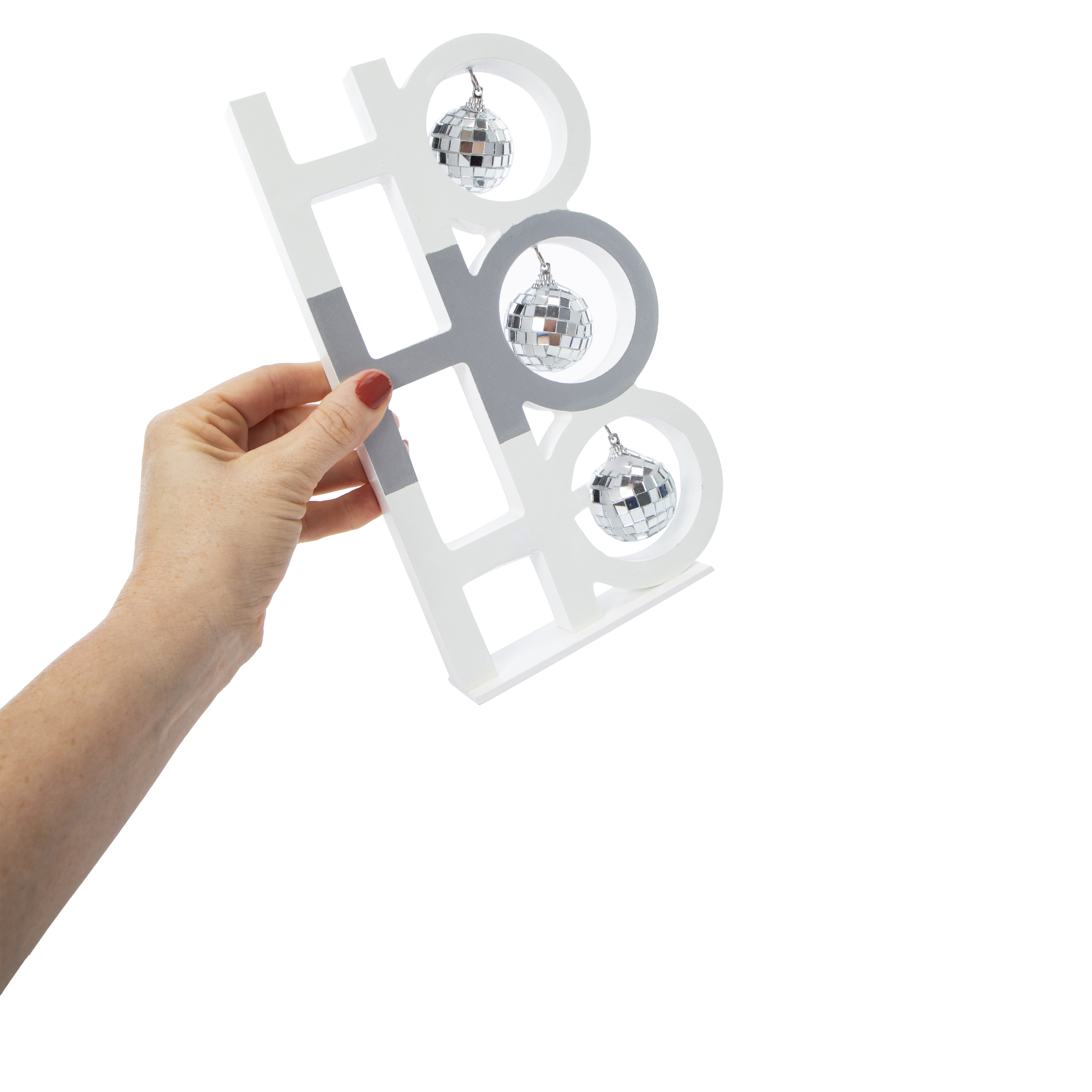 Ho Ho Ho' Disco Ball Wood Tabletop Sign 10.14in