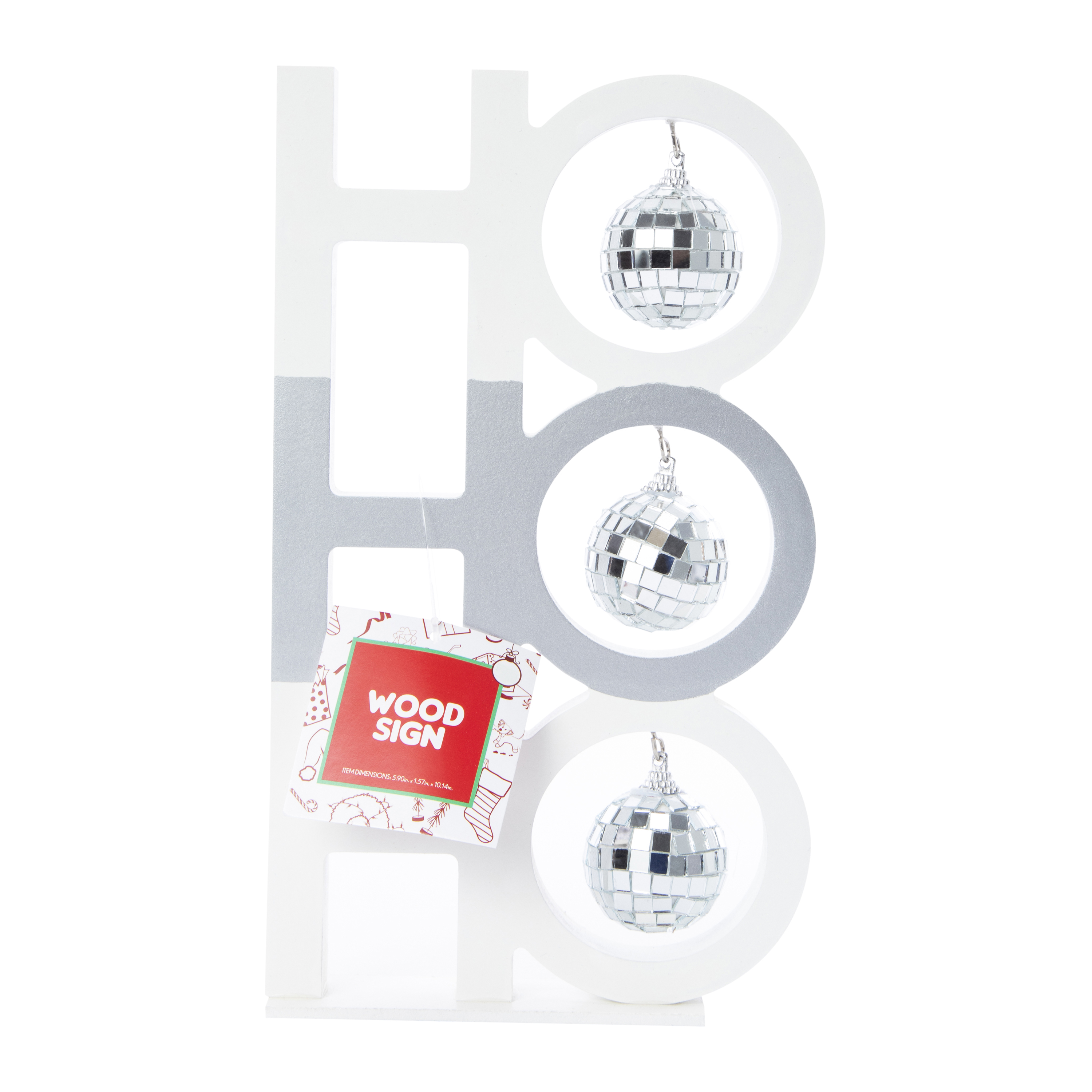 Ho Ho Ho' Disco Ball Wood Tabletop Sign 10.14in