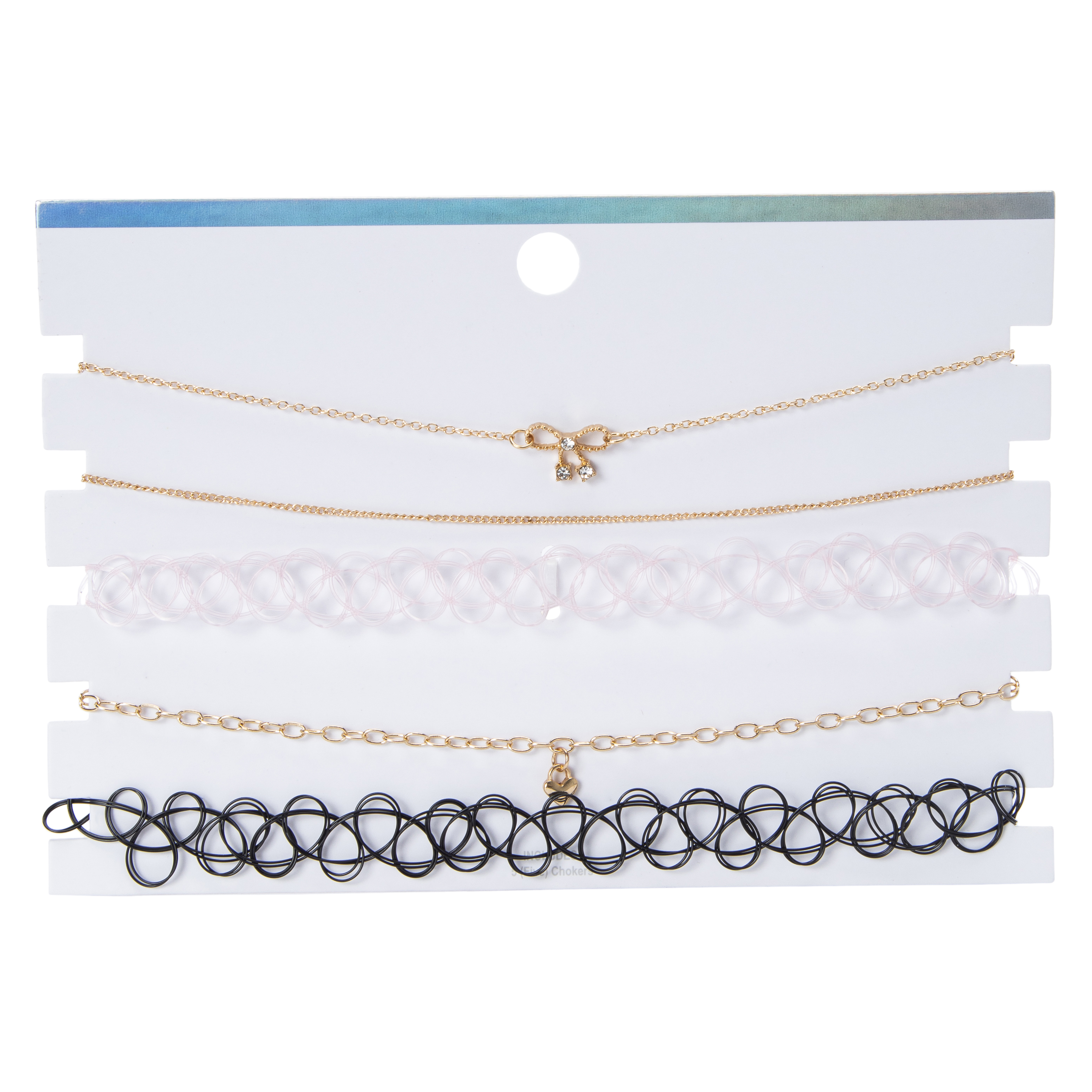 Word Charm & Tattoo Choker Necklaces 5-Piece Set