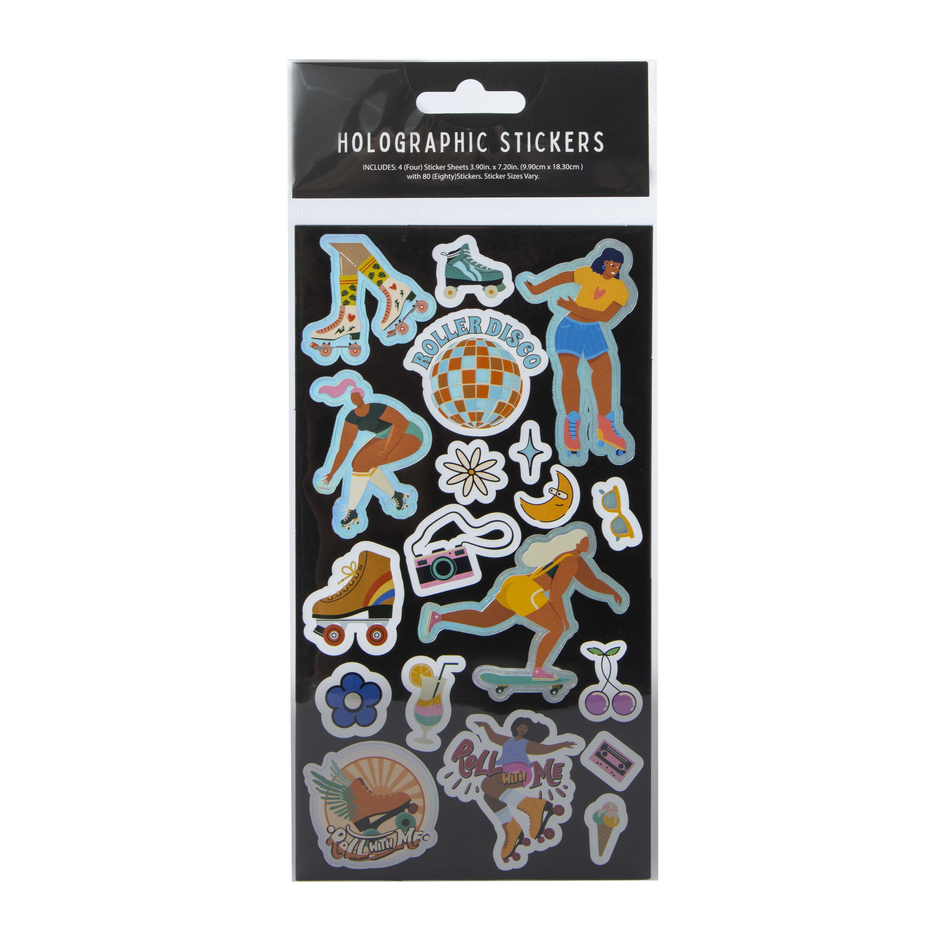 Roller Girl Holographic Stickers, 4 Sheets