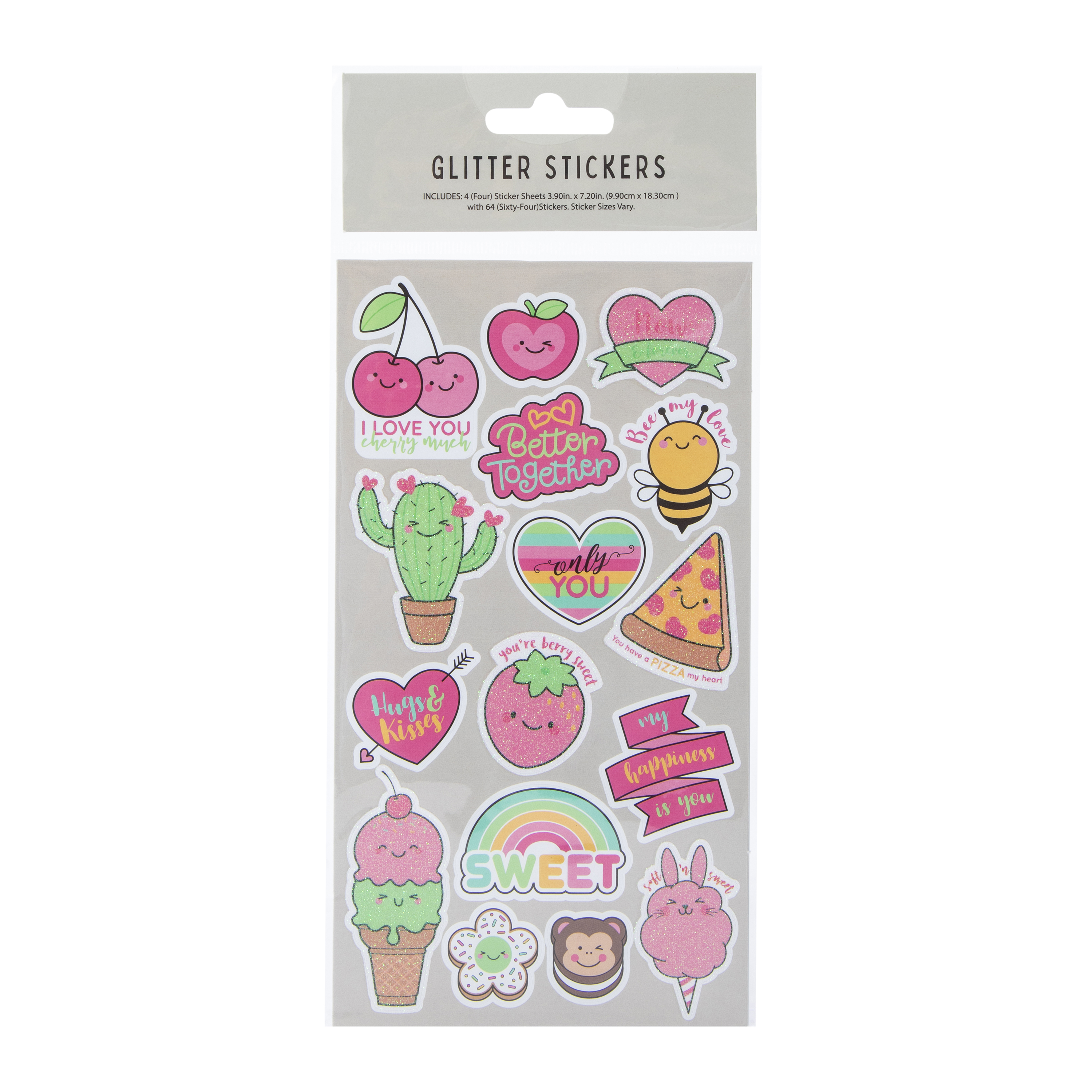 Kawaii Glitter Stickers 64-Count