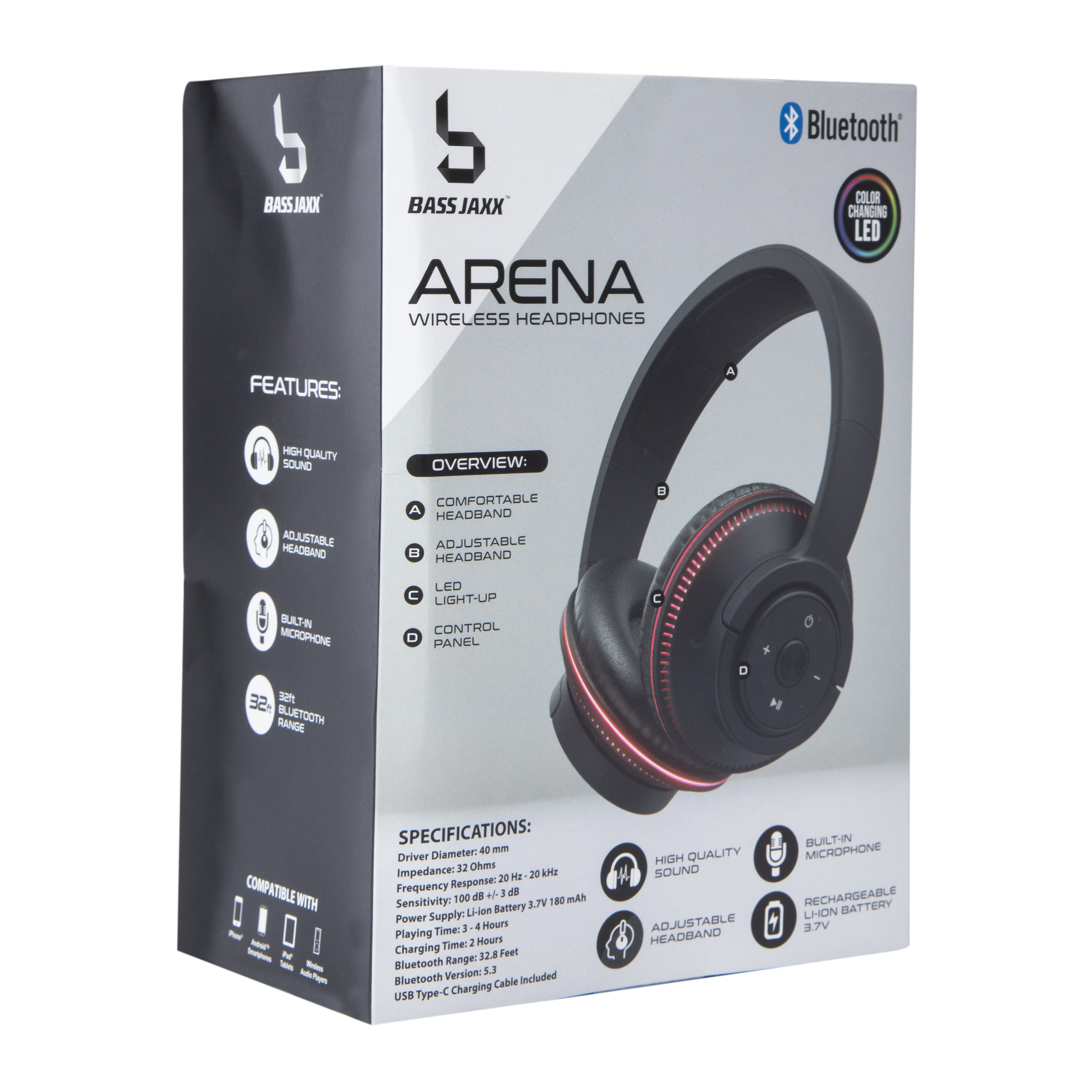 Bass Jaxx™ Arena Wireless Headphones With Color-Changing Led at
