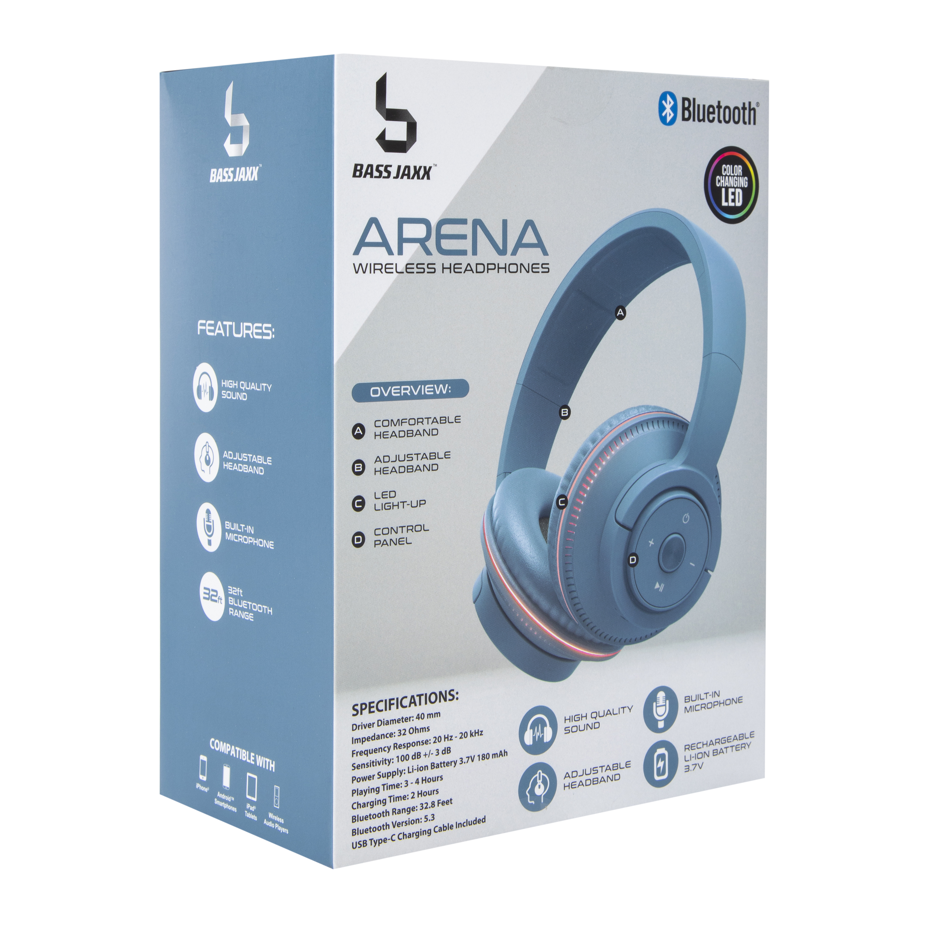 Bass Jaxx™ Arena Wireless Headphones With Color-Changing Led at