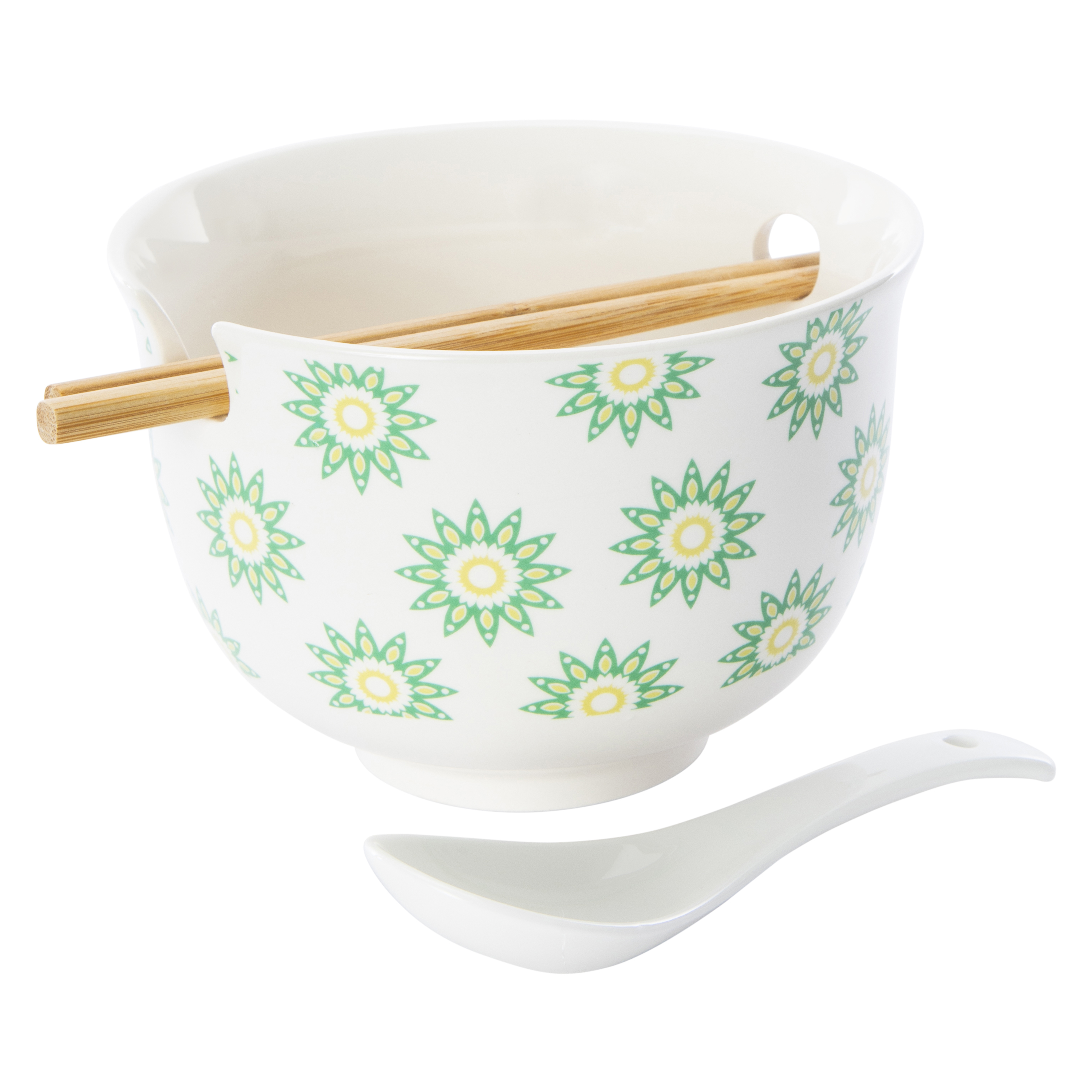 Ceramic Noodle Bowl with Chopsticks & Spoon