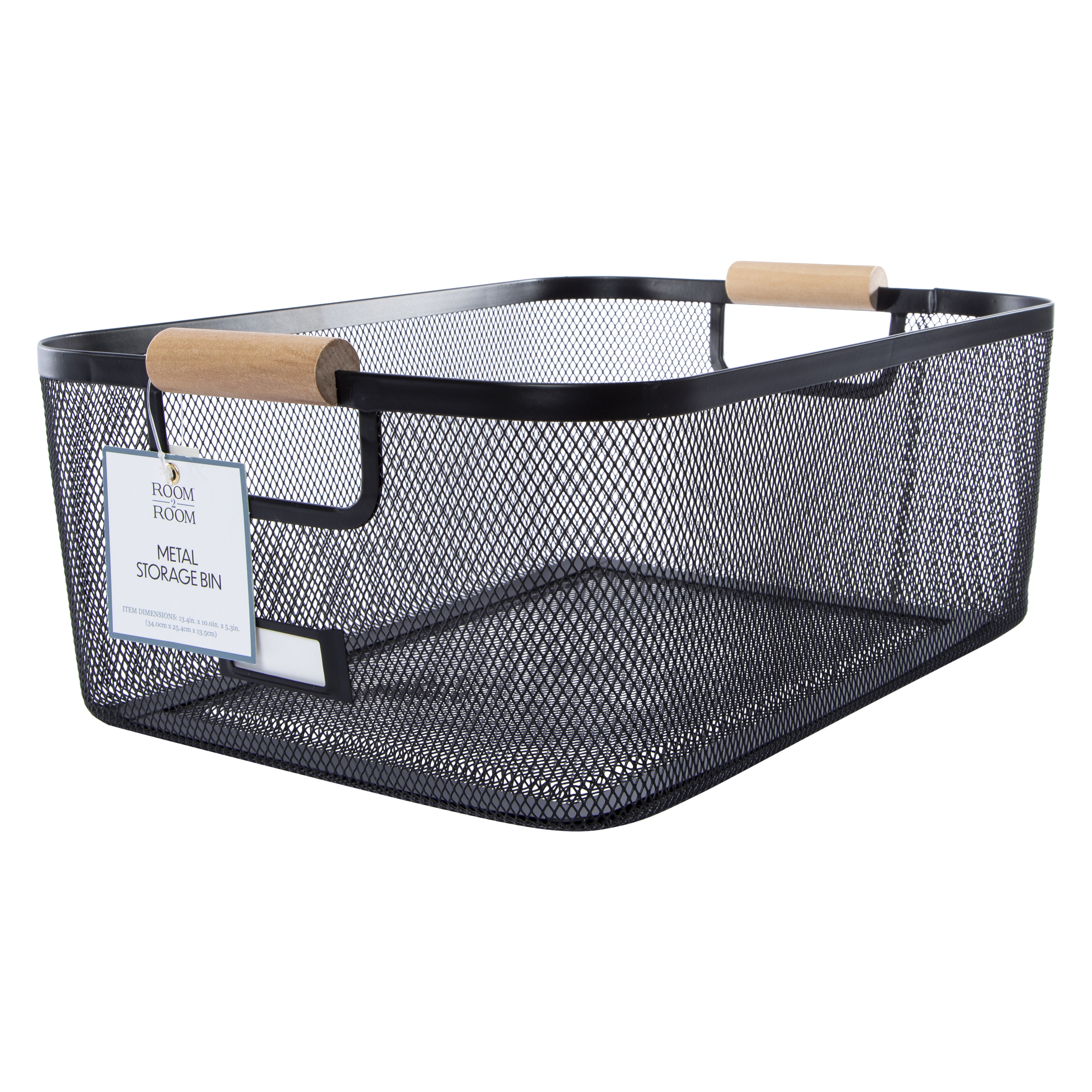 Metal Storage Bin With Plaque Label 13.3in x 10in