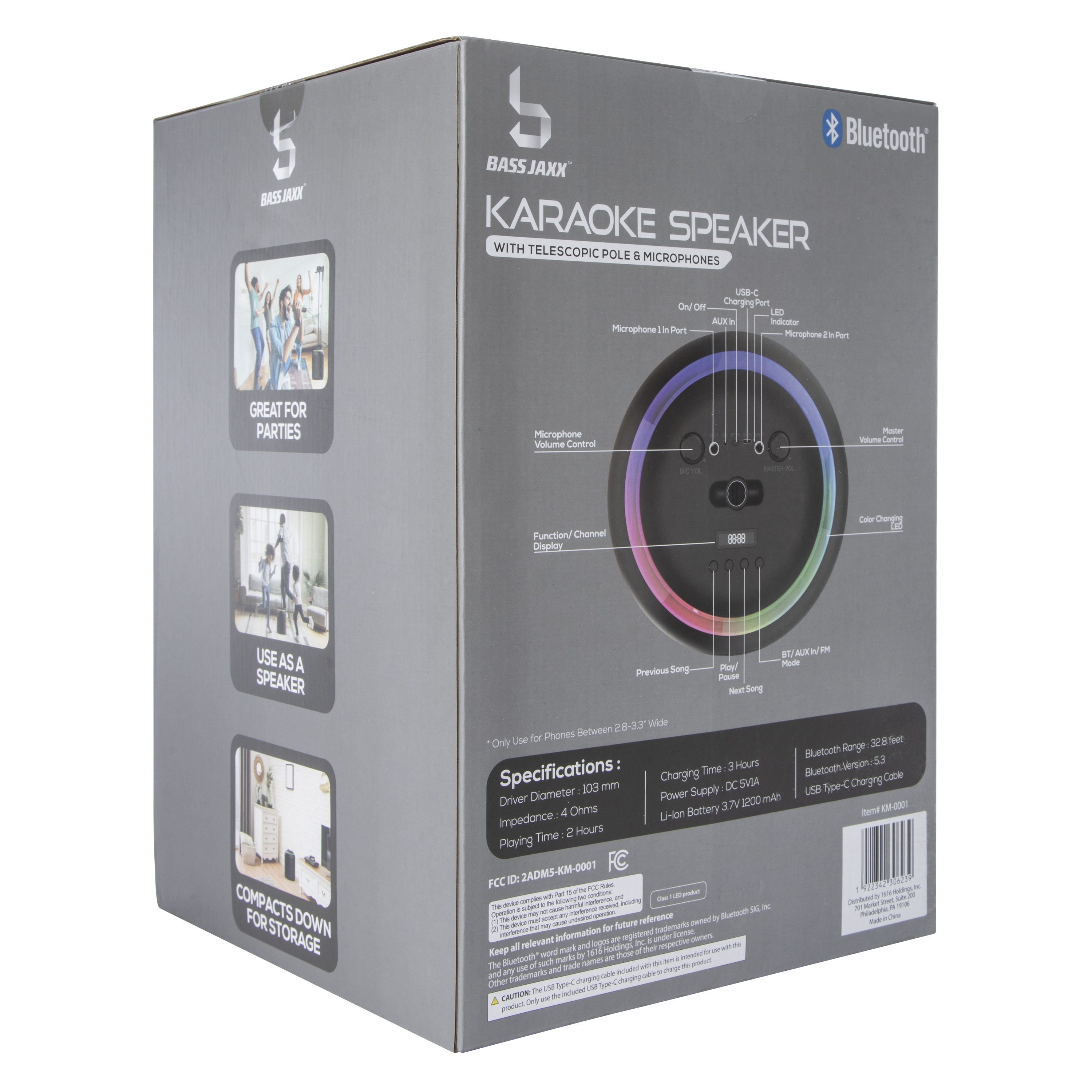 Bluetooth® Karaoke Speaker w/ Phone Stand & 2 Microphones