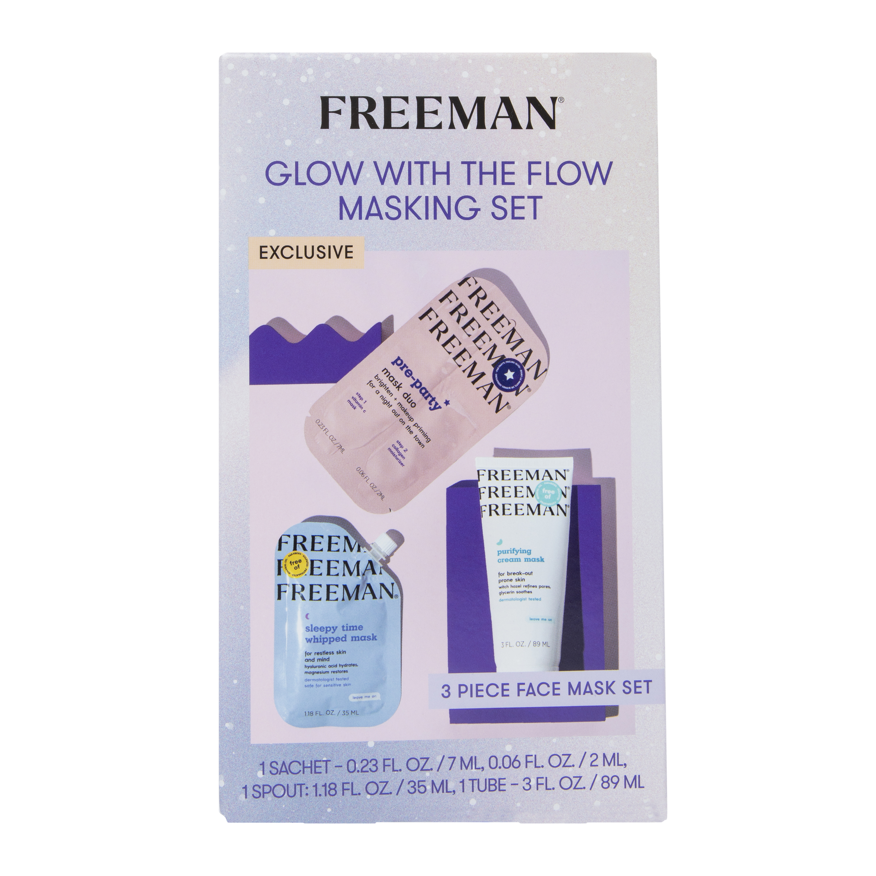 Freeman® Glow With The Flow 3-Piece Masking Set