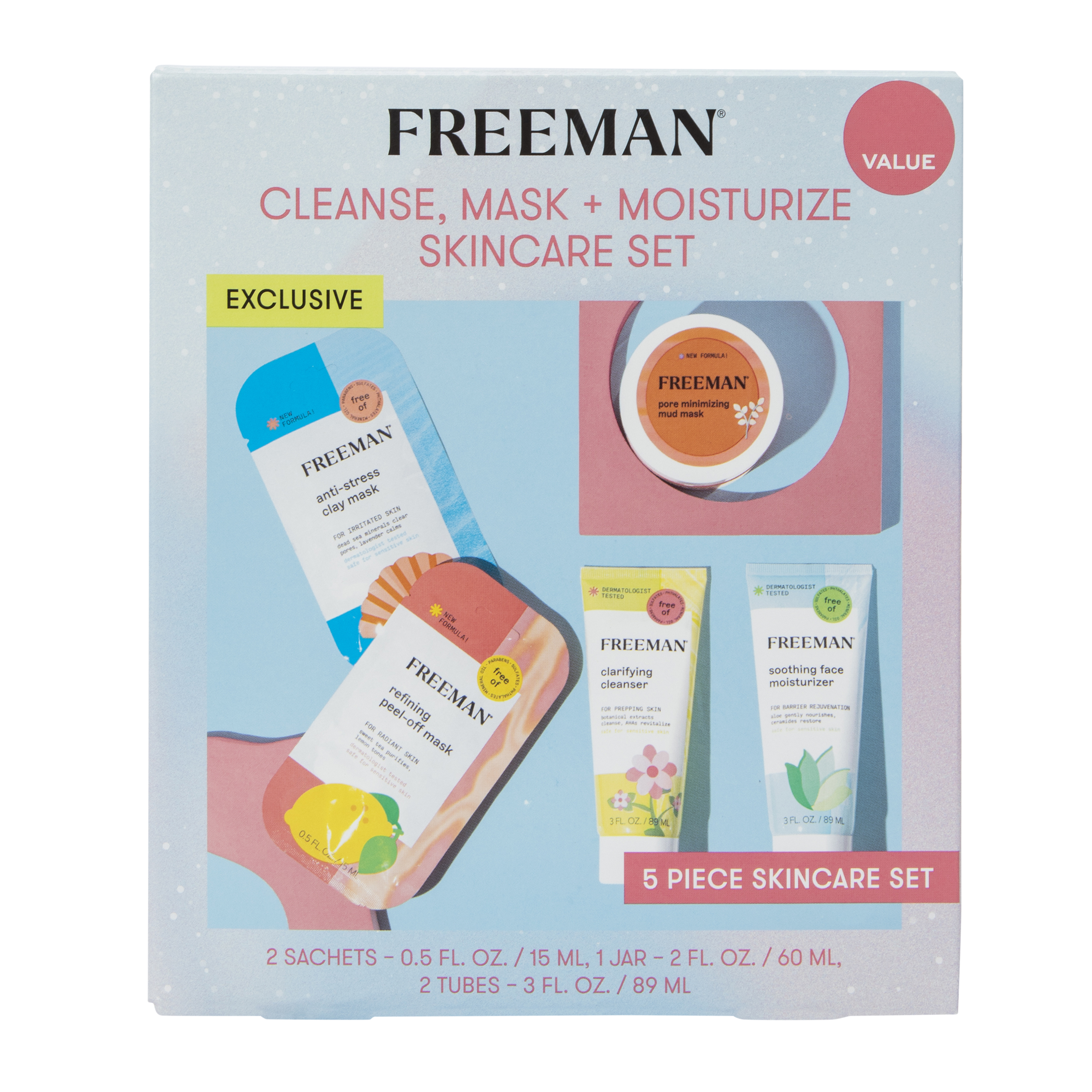 Freeman® Cleanse, Mask & Moisturize 5-Piece Skincare Set
