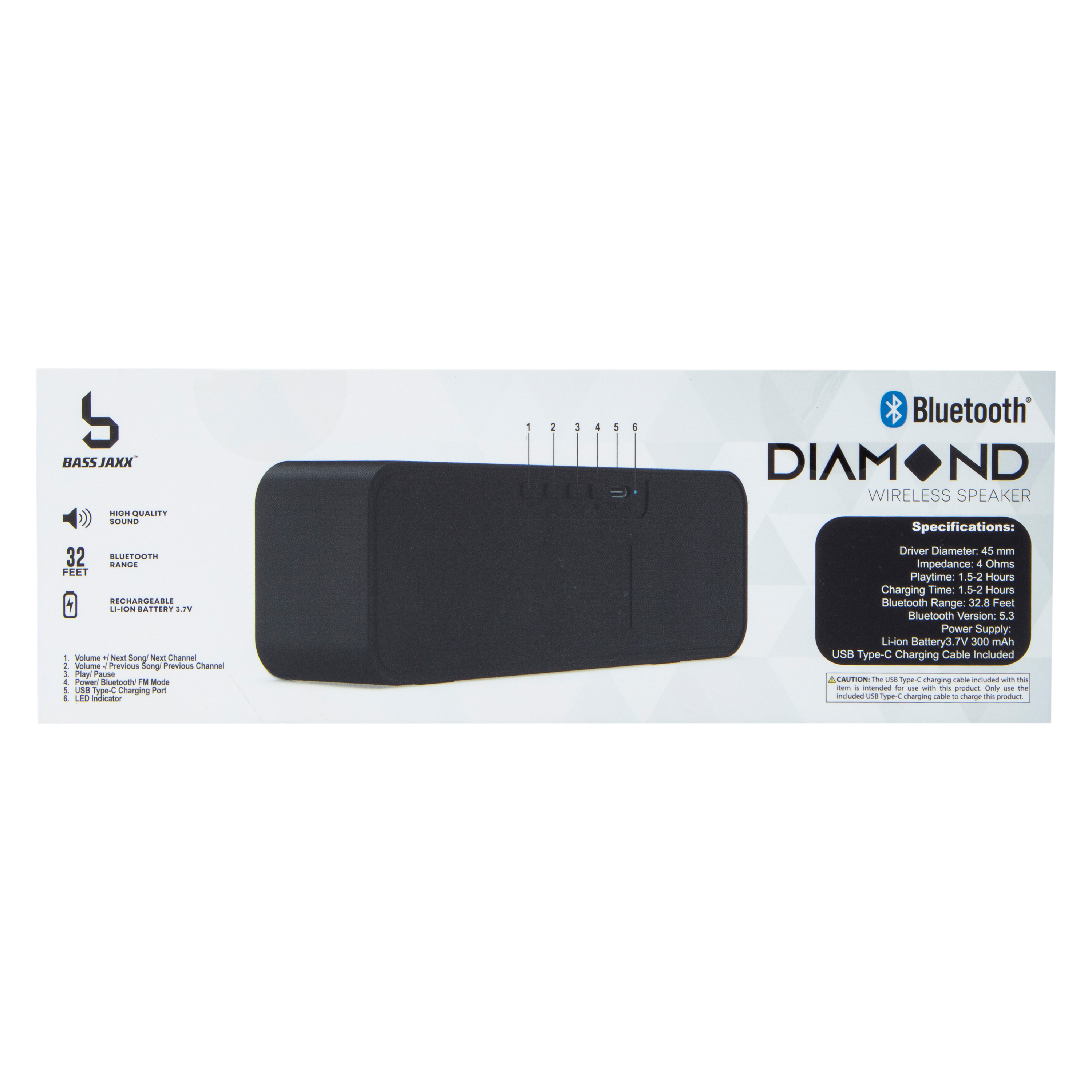 Diamond Bluetooth® Wireless Speaker 6.7in x 2.4in
