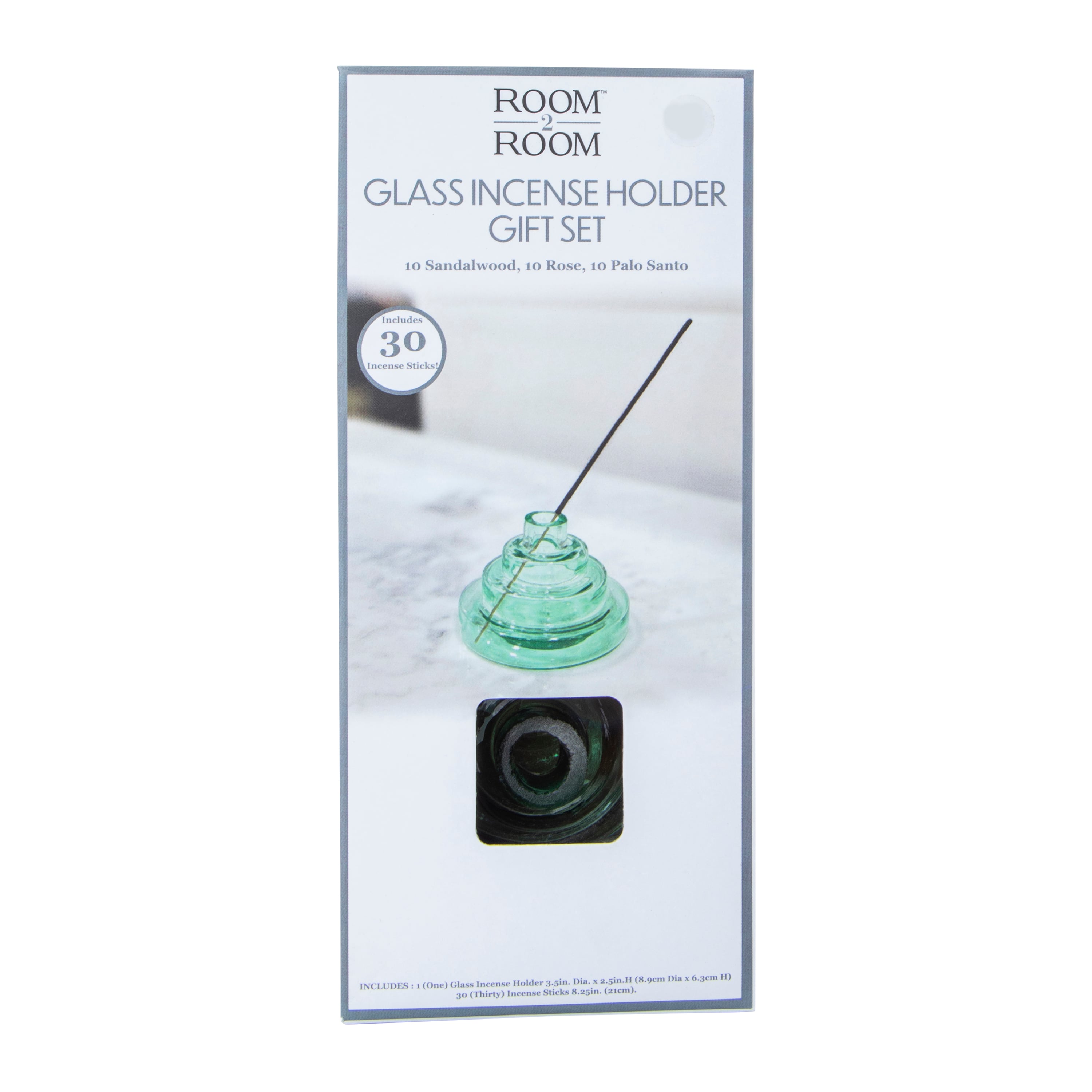 Round Glass Incense Holder Gift Set With 30 Incense Sticks | Five