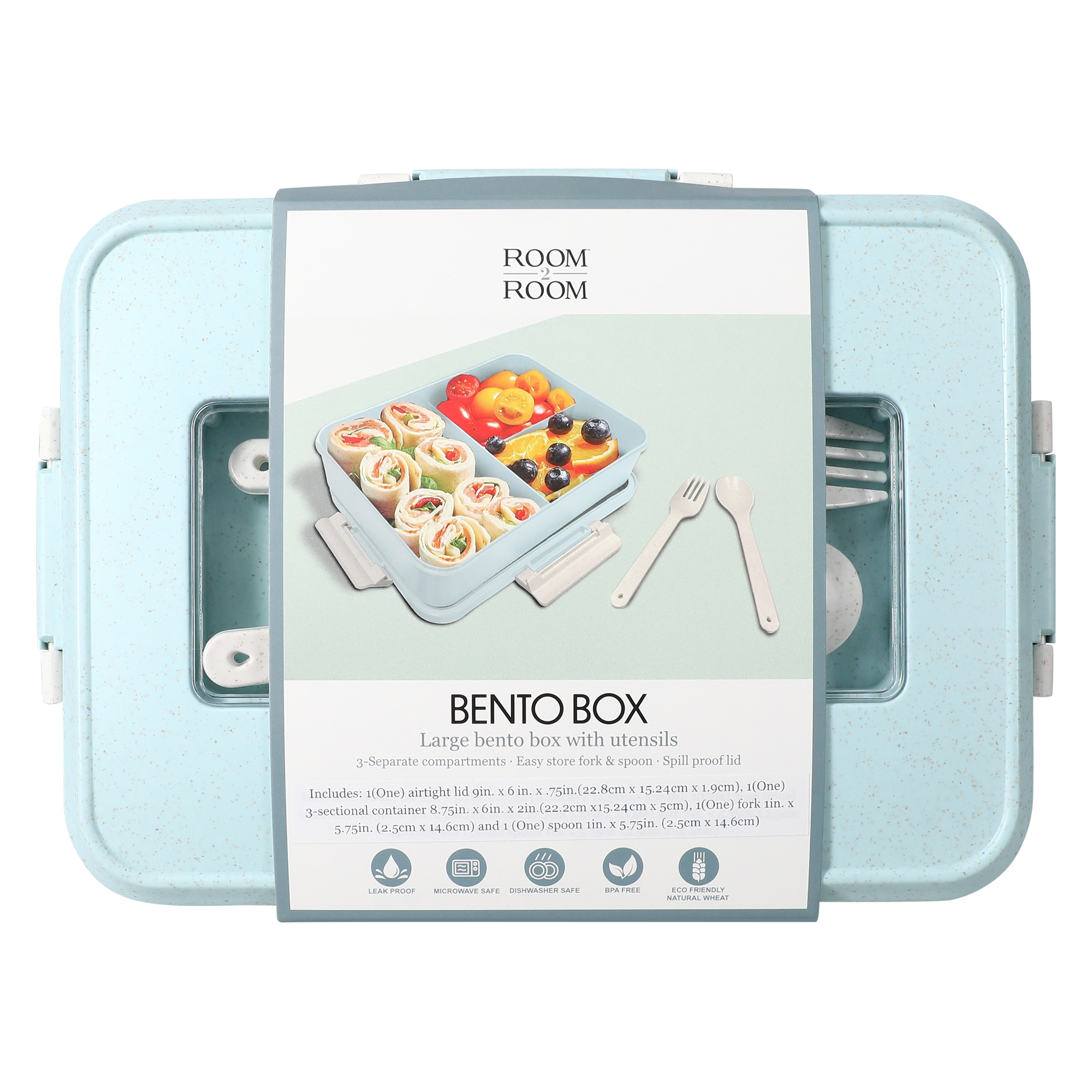 Large Bento Box With Utensils 8.75in x 6in