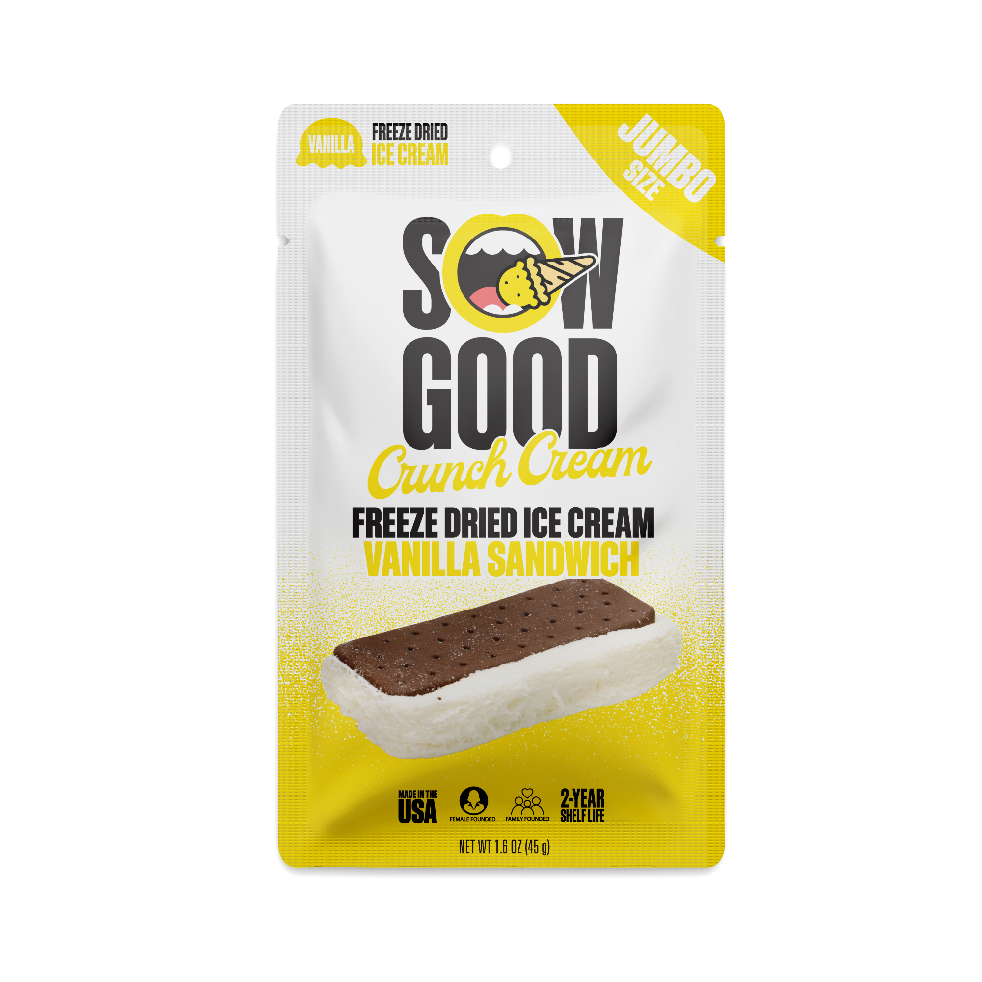 Sow Good Crunch Cream Freeze Dried Ice Cream Vanilla Sandwich 1oz