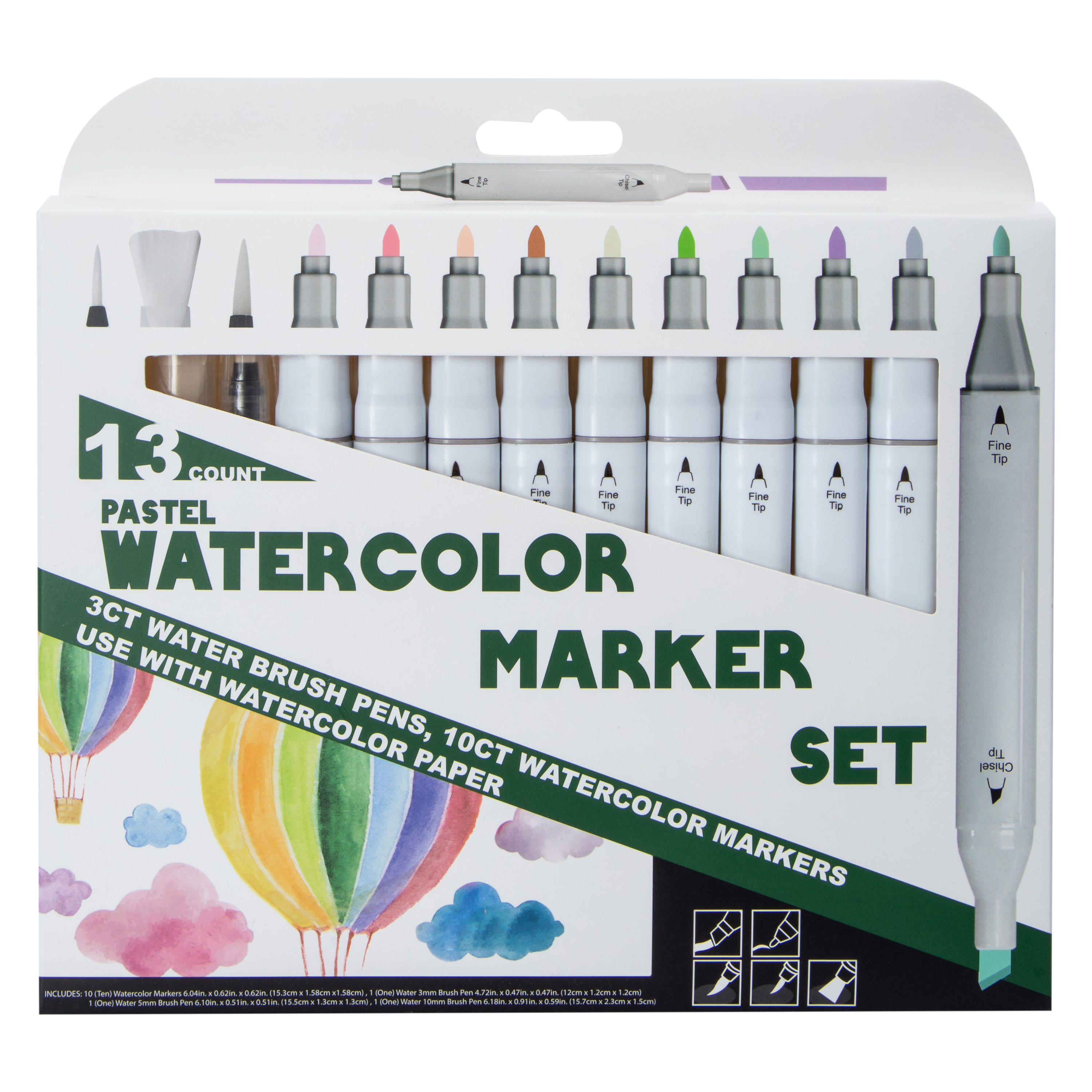 Dual-Tip Watercolor Marker Drawing Set 13-Count