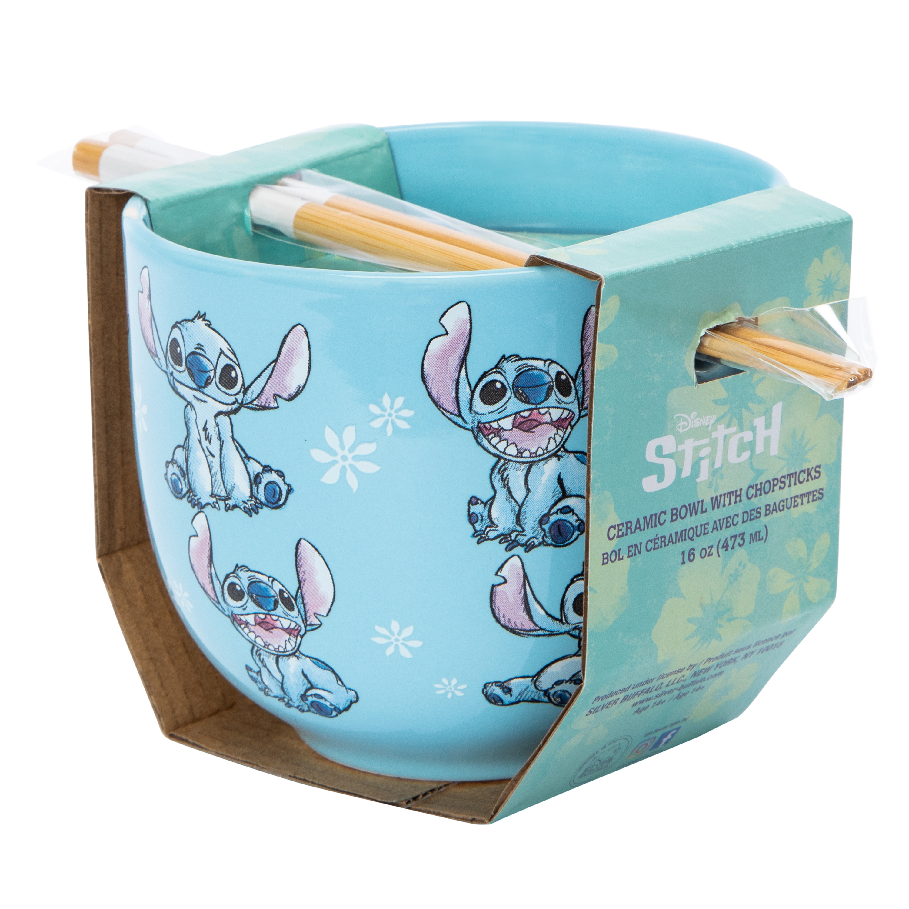 Disney Stitch Ceramic Bowl With Chopsticks 16oz
