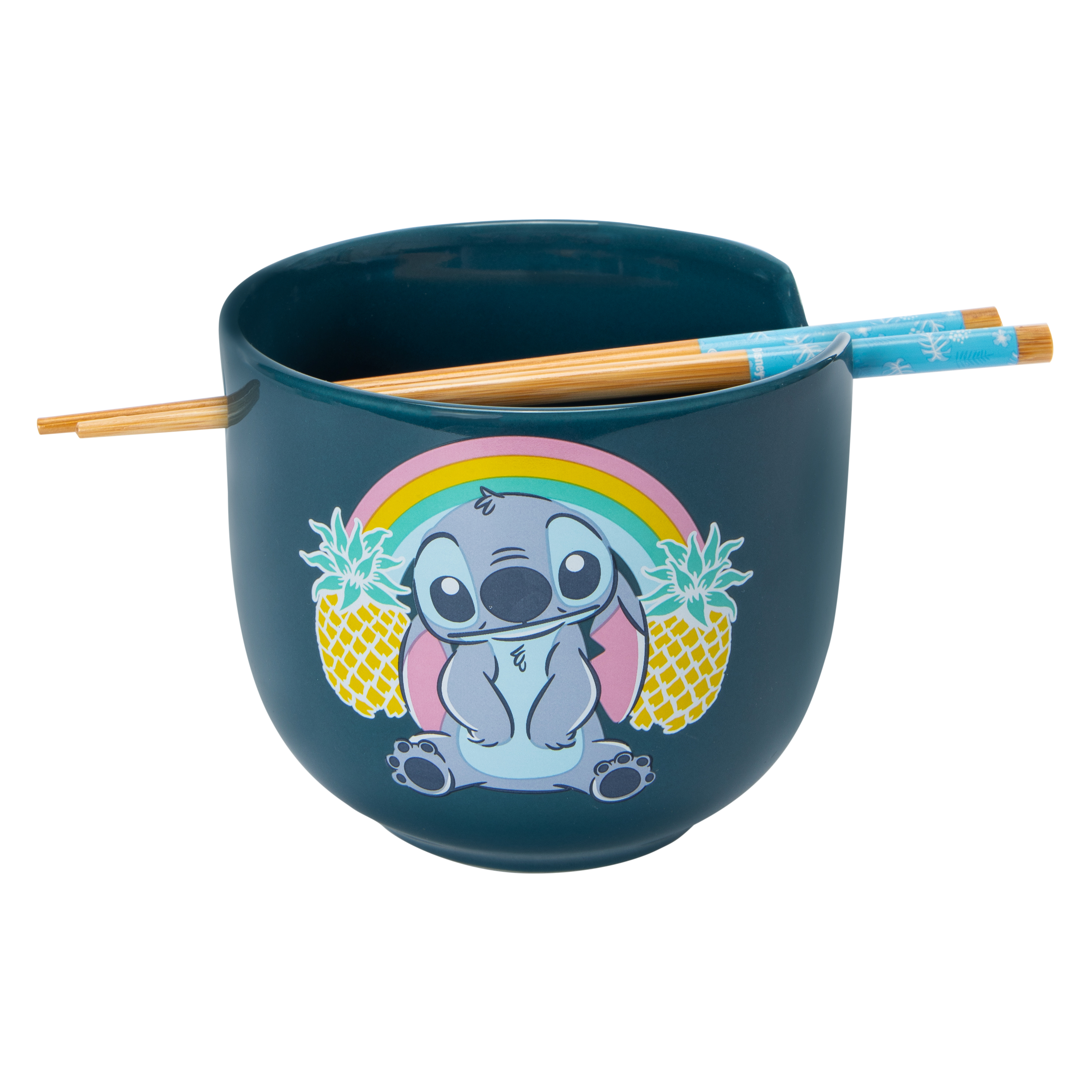 Disney Stitch Pineapple Ceramic Bowl With Chopsticks 16oz