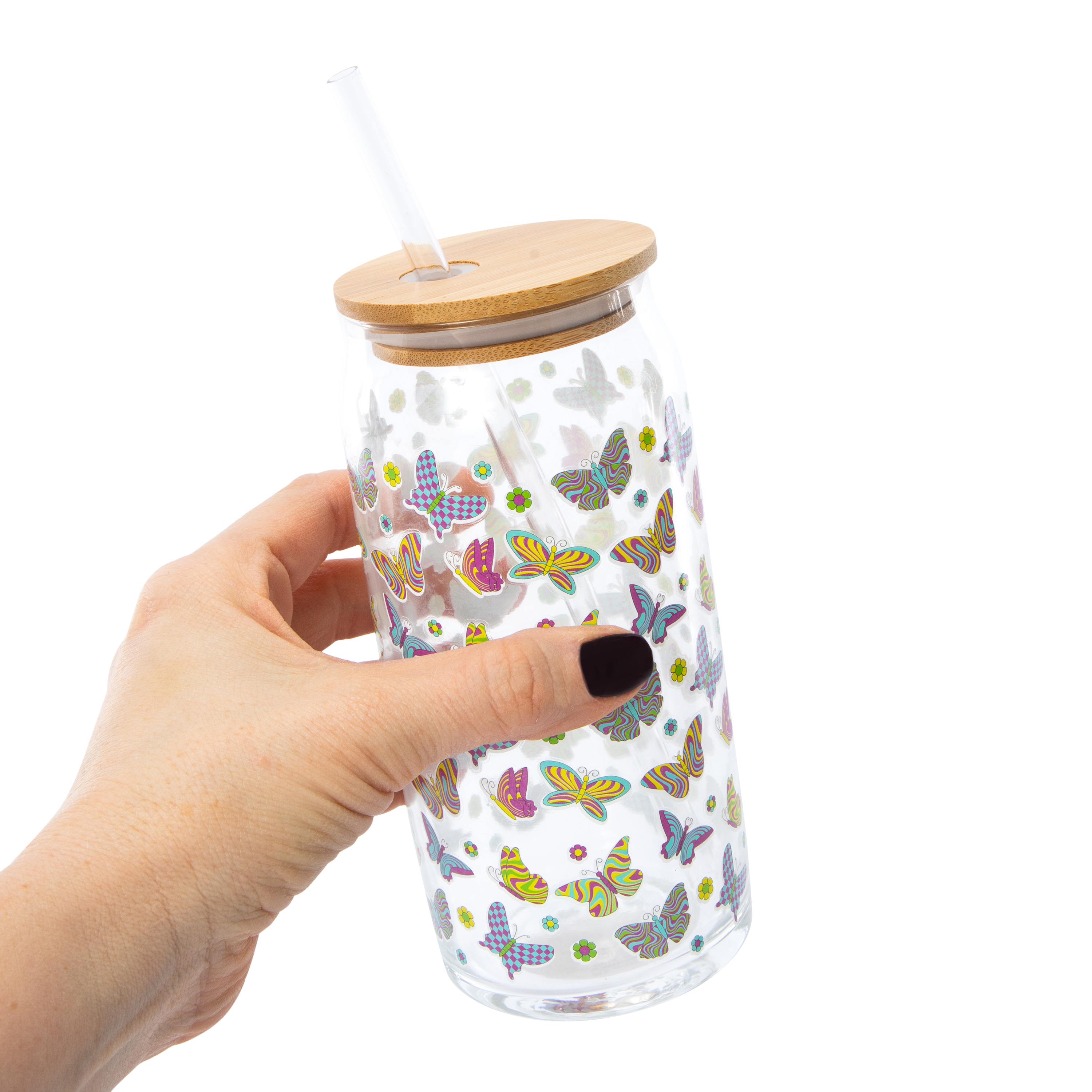Pattern Glass Bottle With Lid & Straw 20oz