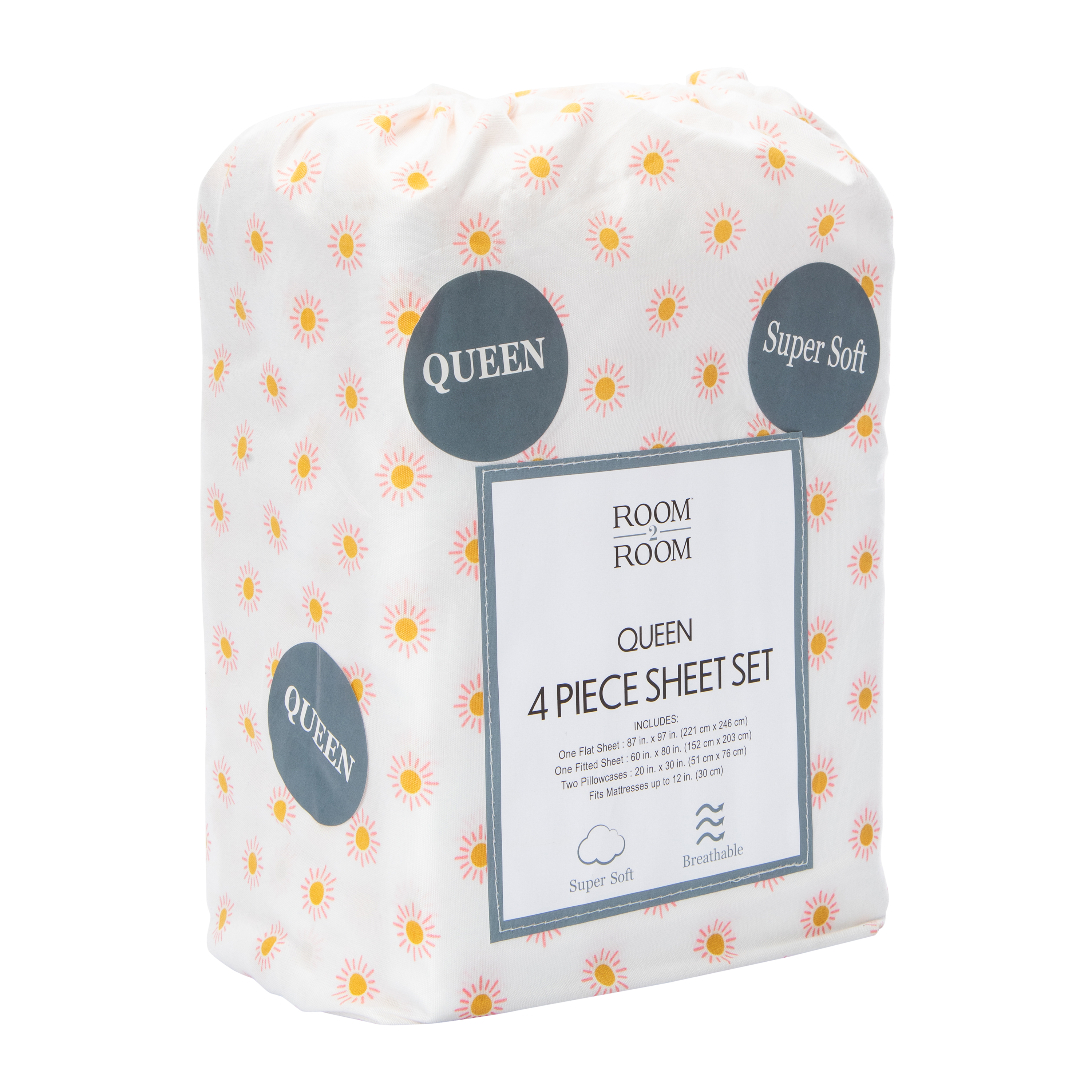 Queen Size 4-Piece Sheet Set - Sun Print
