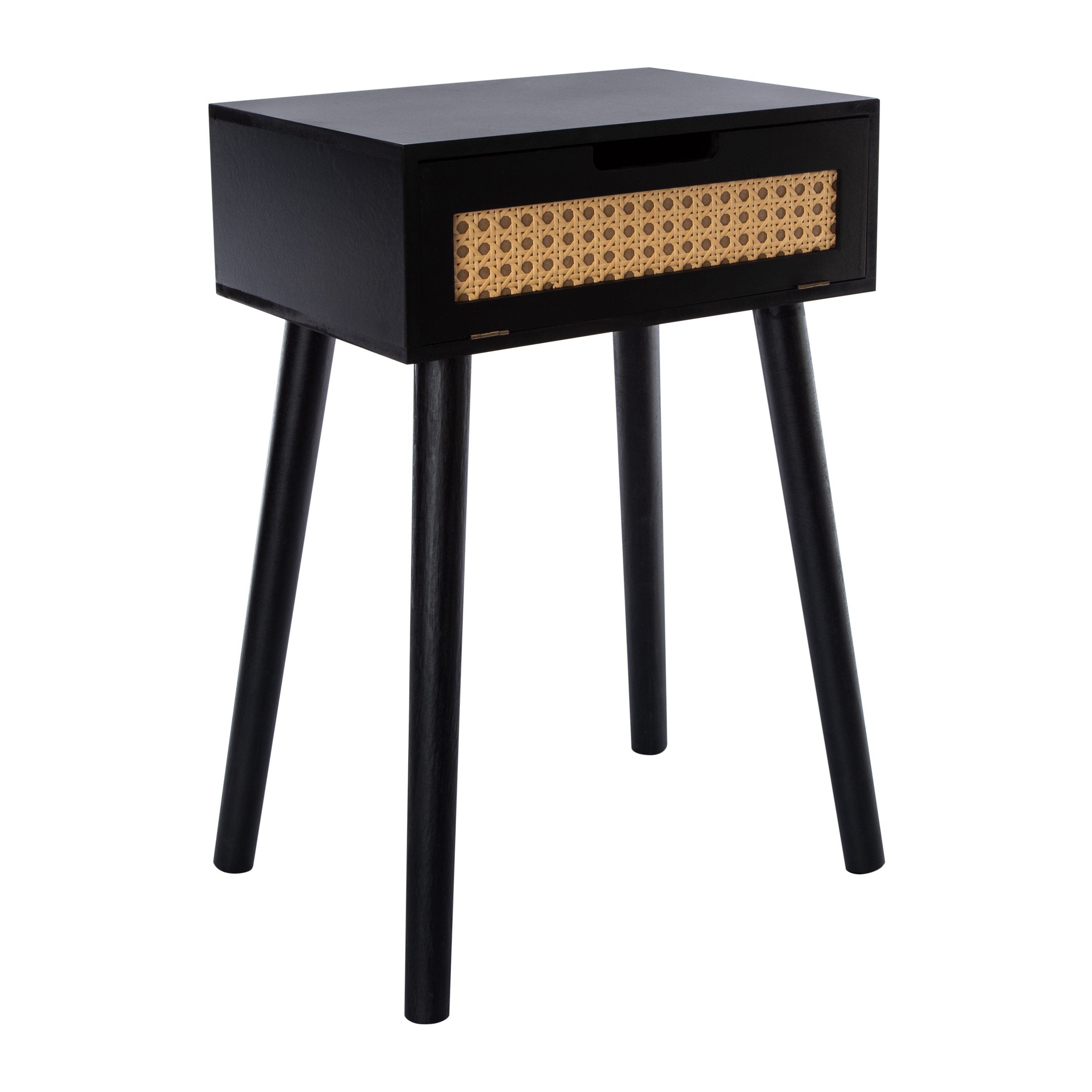 Wooden Side Table With Rattan Cane Accent 20in x 13.58in