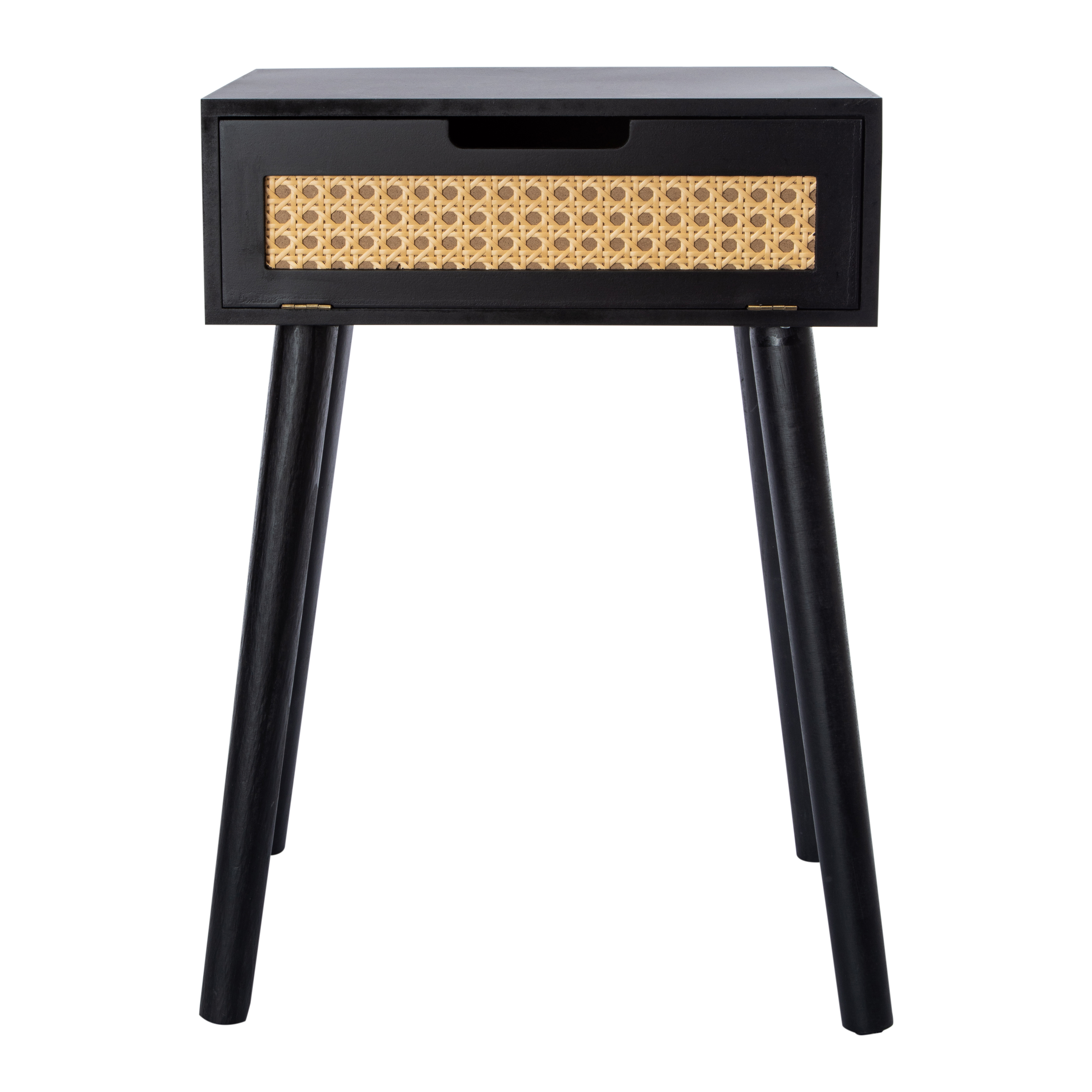 Wooden Side Table With Rattan Cane Accent 20in x 13.58in