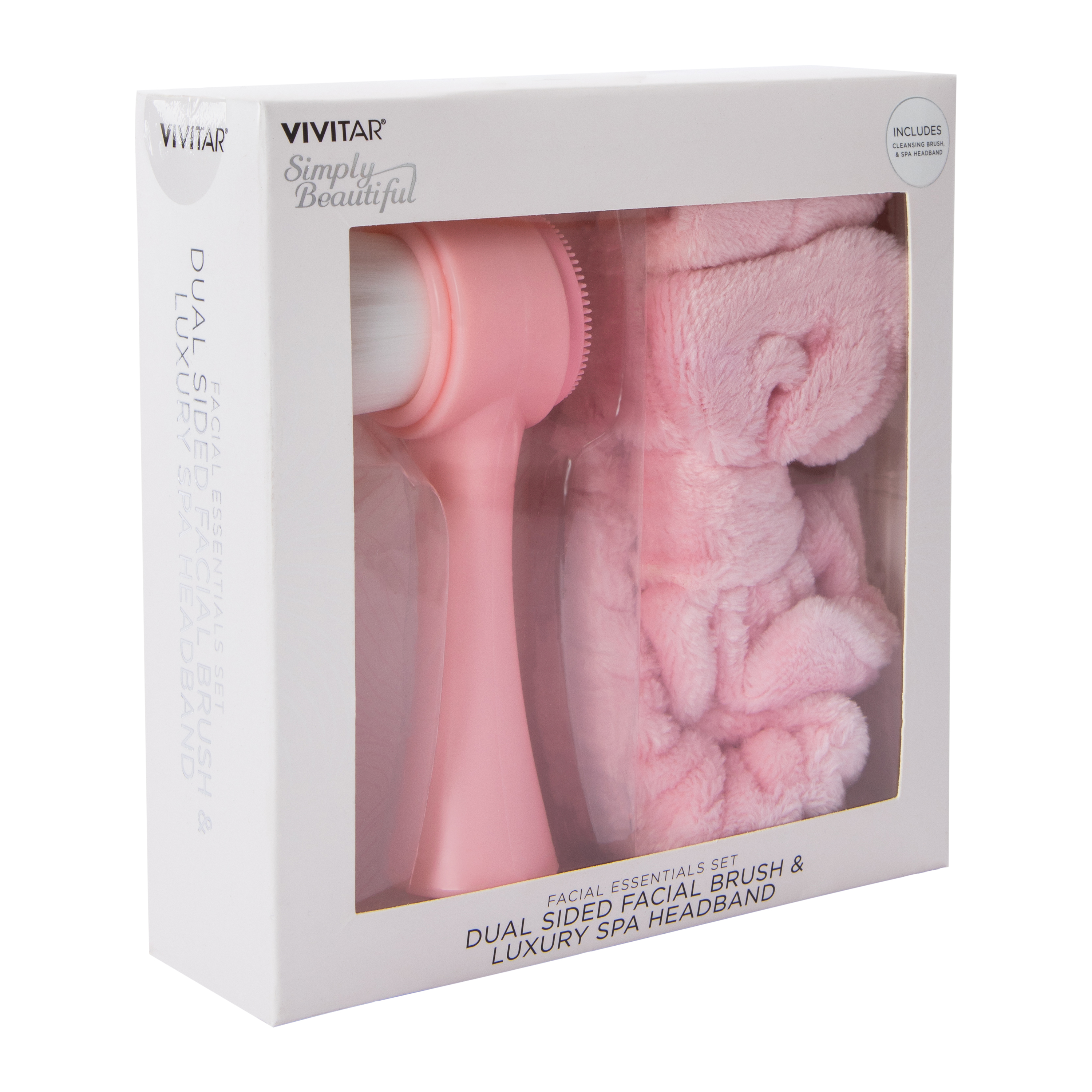 Vivitar® Dual-Sided Facial Brush & Luxury Spa Headband 2-Pack