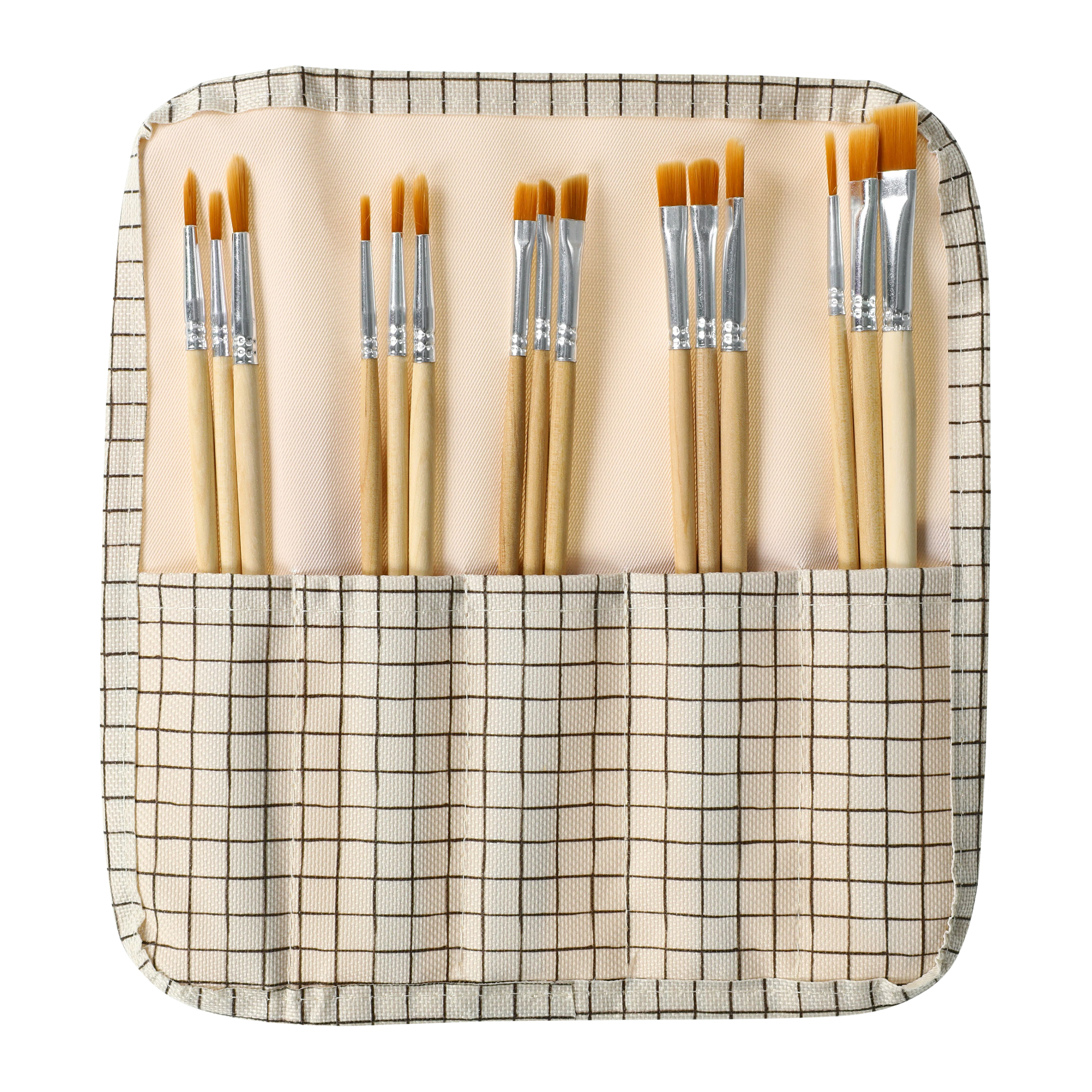 Paint Brush Set With Canvas Holder 15-Count