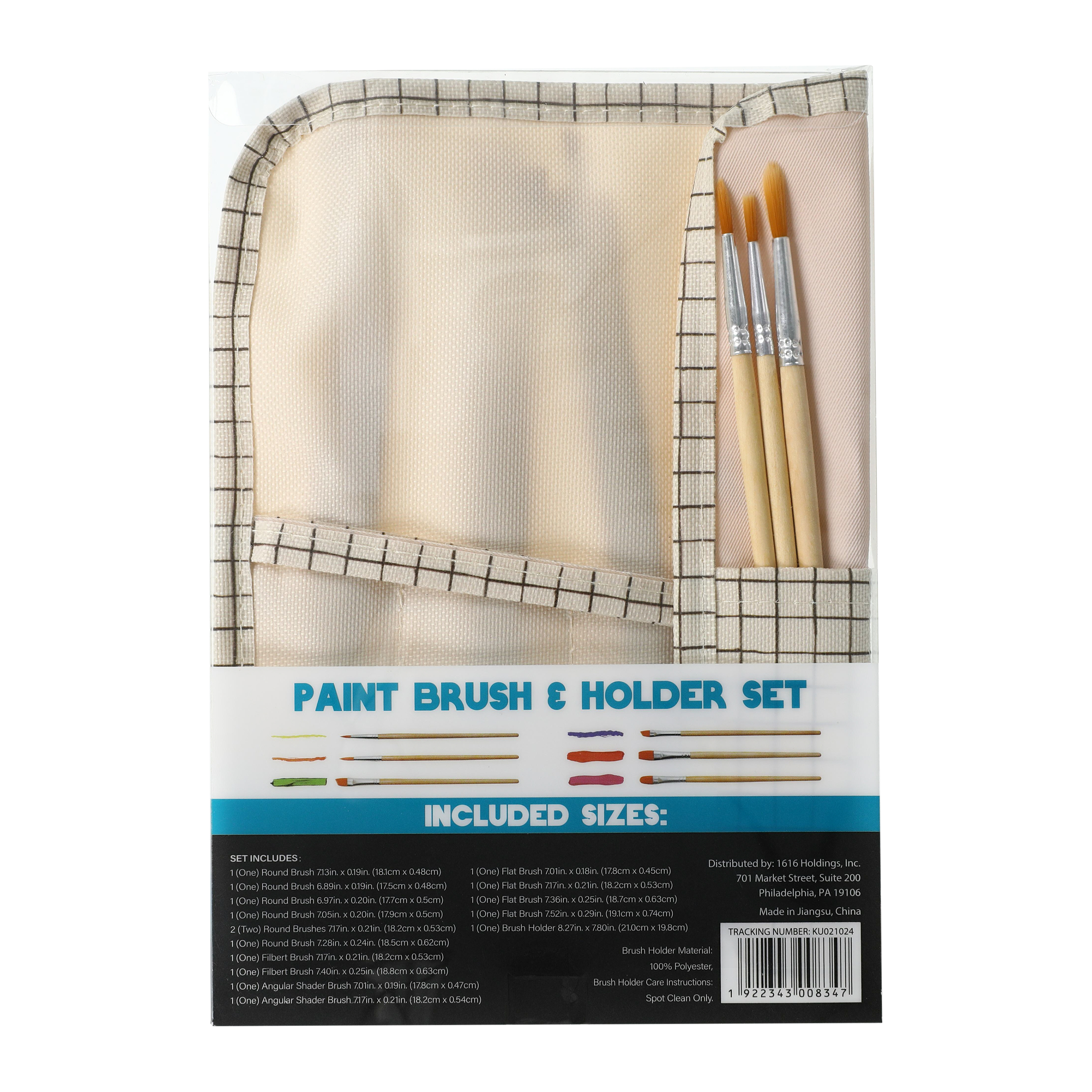 Paint Brush Set With Canvas Holder 15-Count
