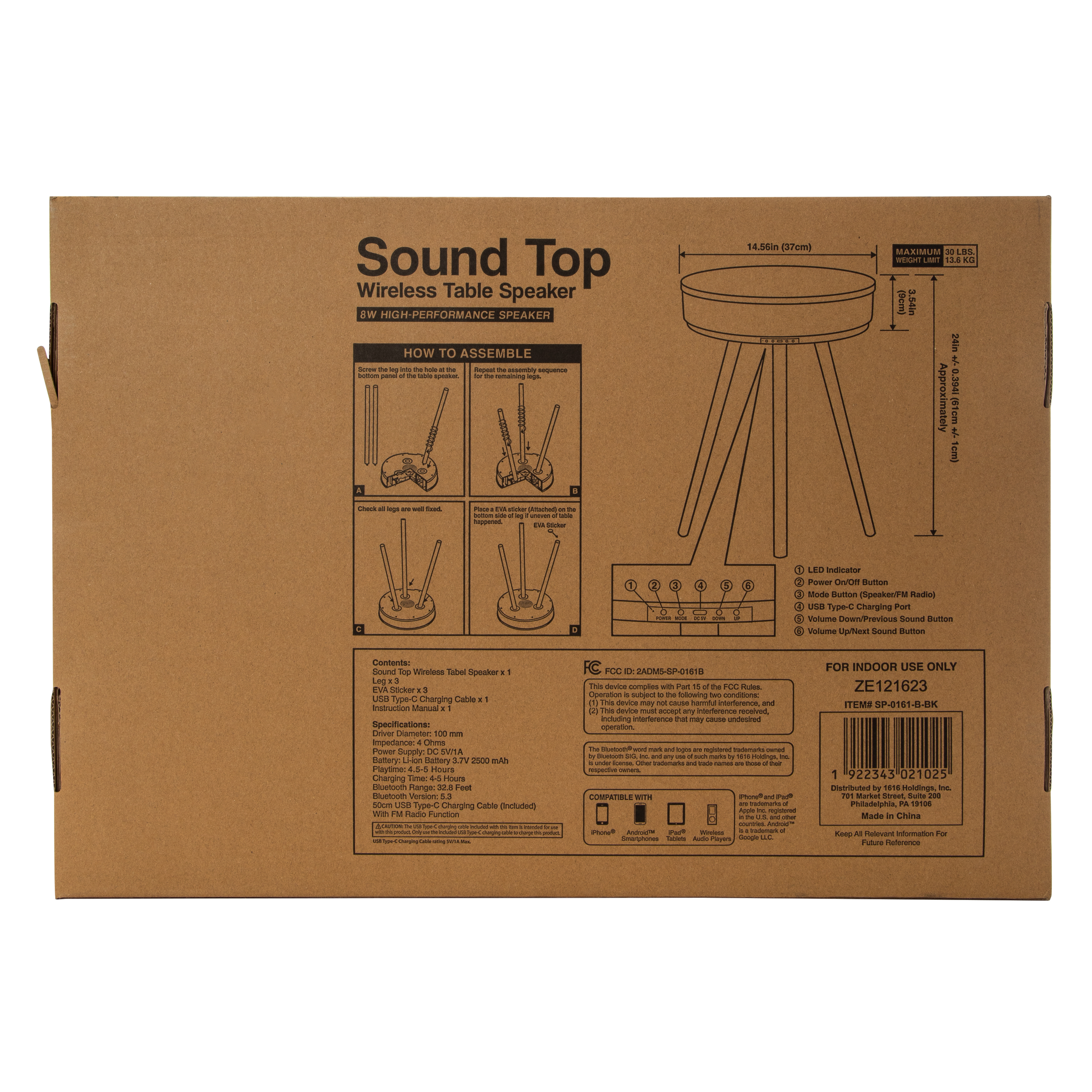 Wireless Bluetooth® Table Top Speaker With Legs 24in x 14.56in