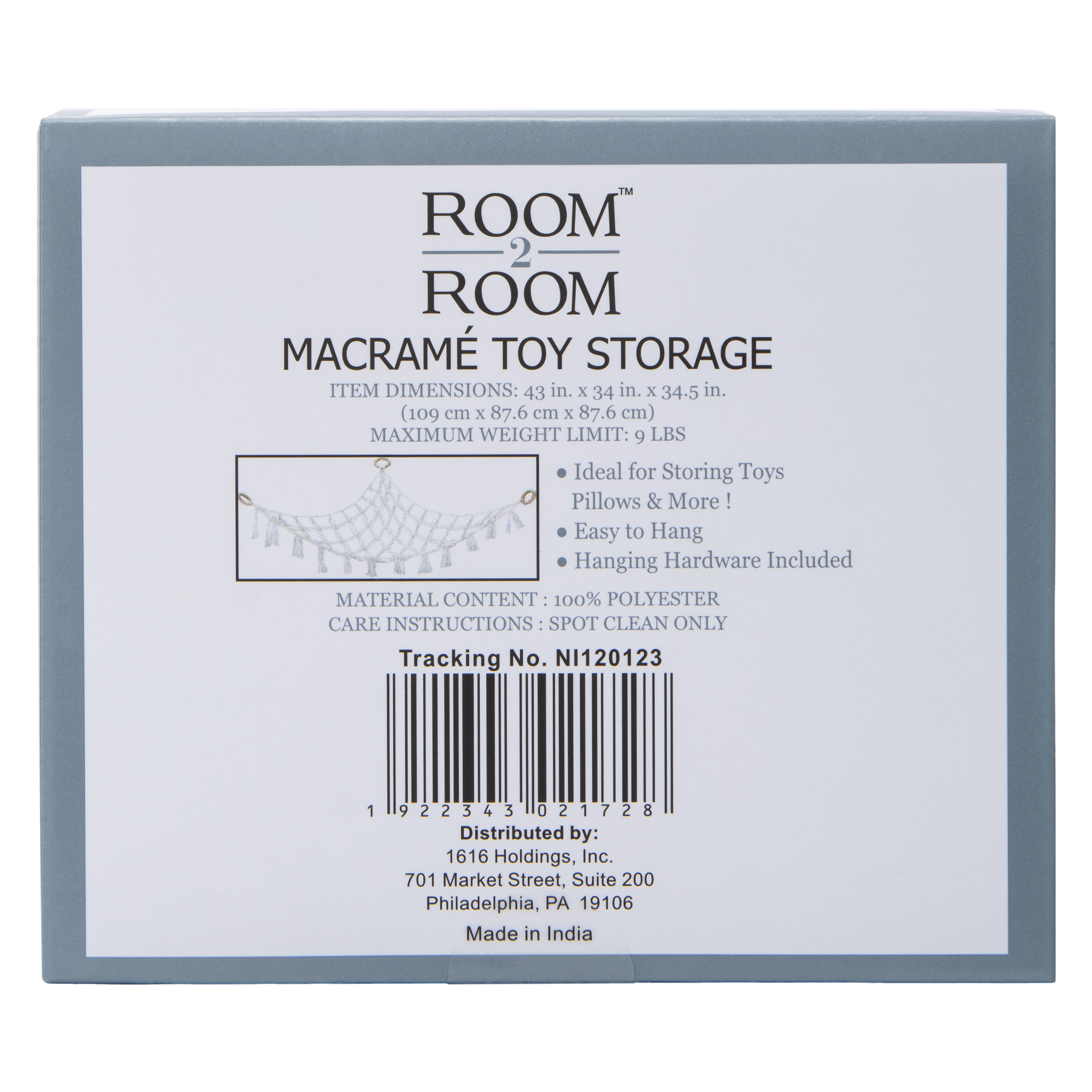Macrame Toy Storage 43in x 34in