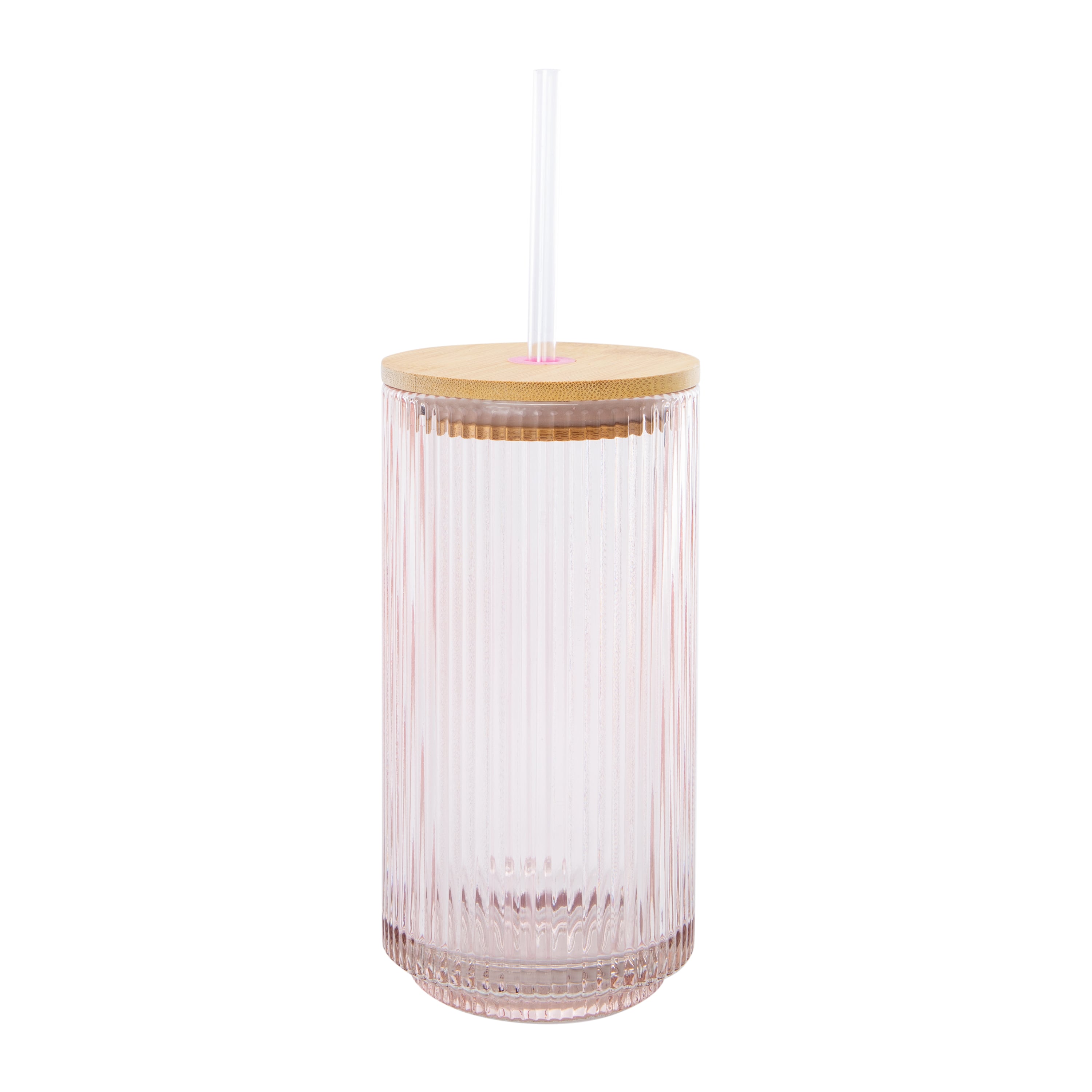 Ribbed Glass Tumbler With Bamboo Lid 20oz | Five Below