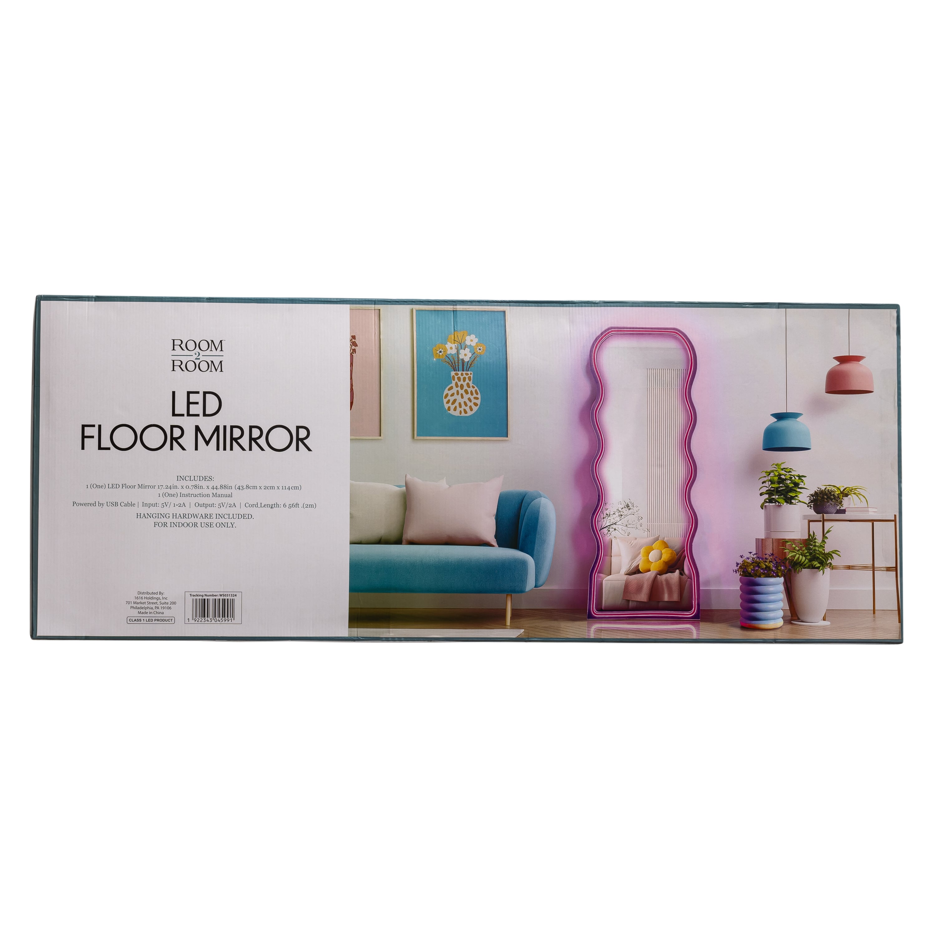 Wavy LED Light-Up Floor Mirror 18.5in x 46in
