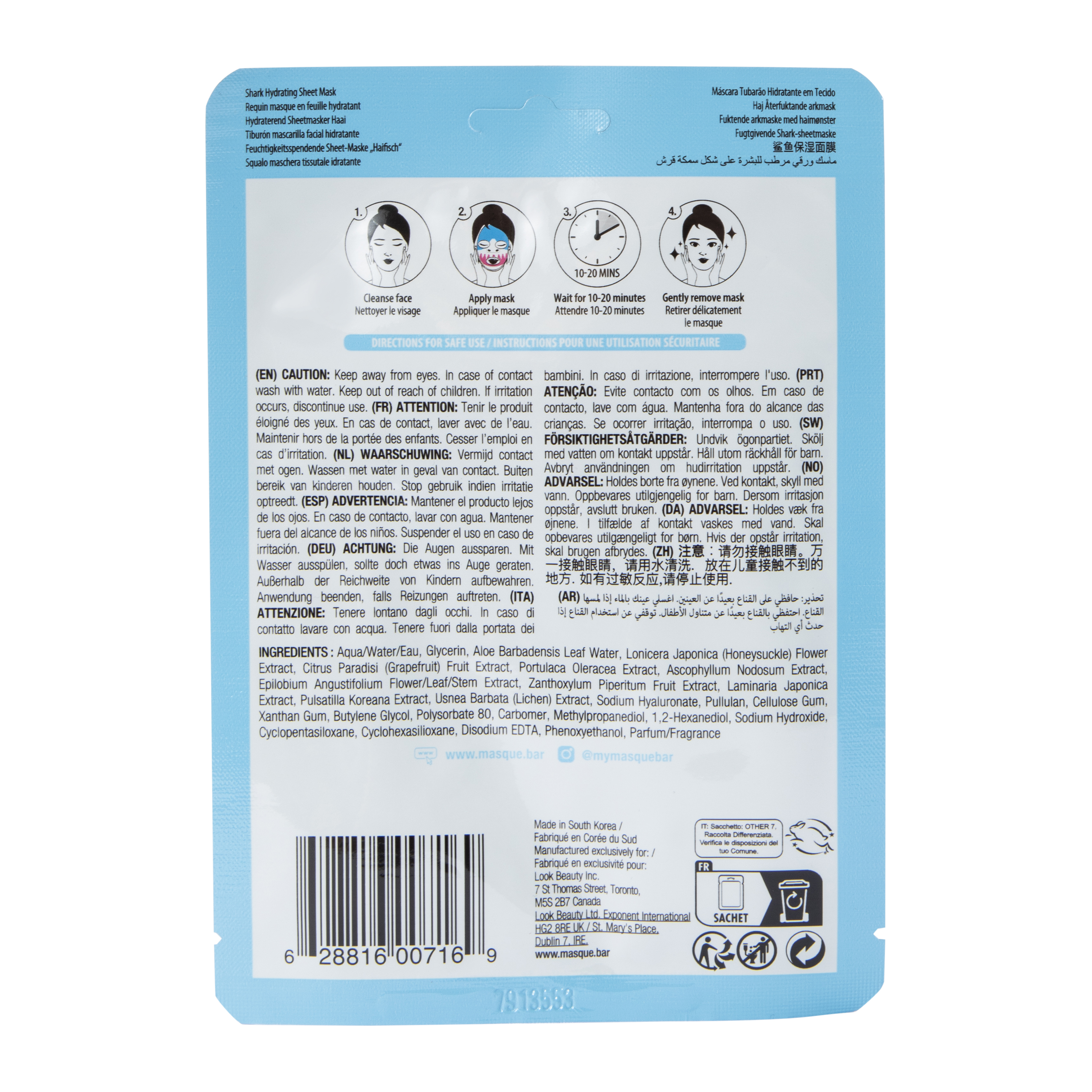 Masque Bar™ Pretty Animalz Shark Hydrating Sheet Mask 0.71oz