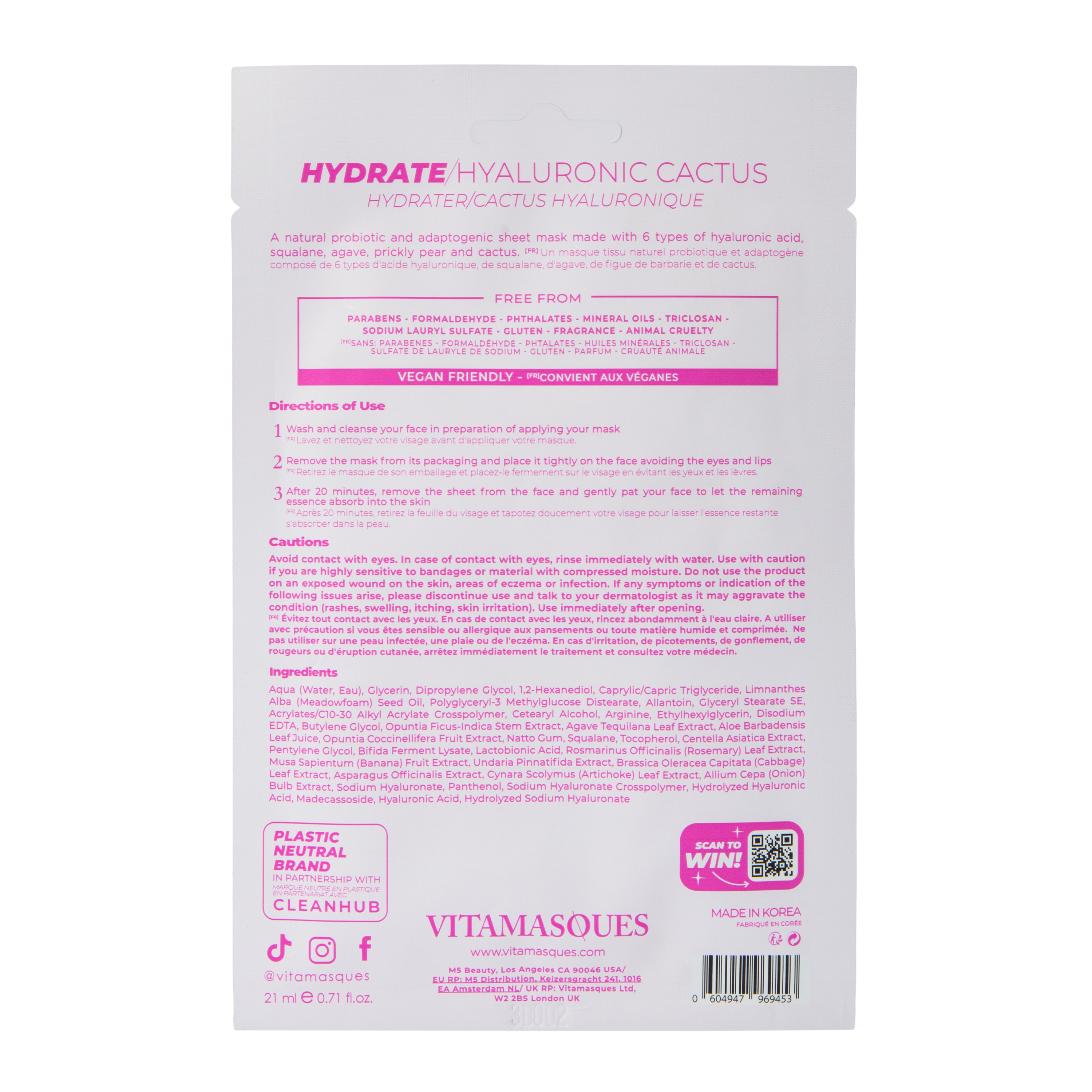 Vitamasques® Hydrate Hyaluronic Cactus Sheet Mask 0.71oz