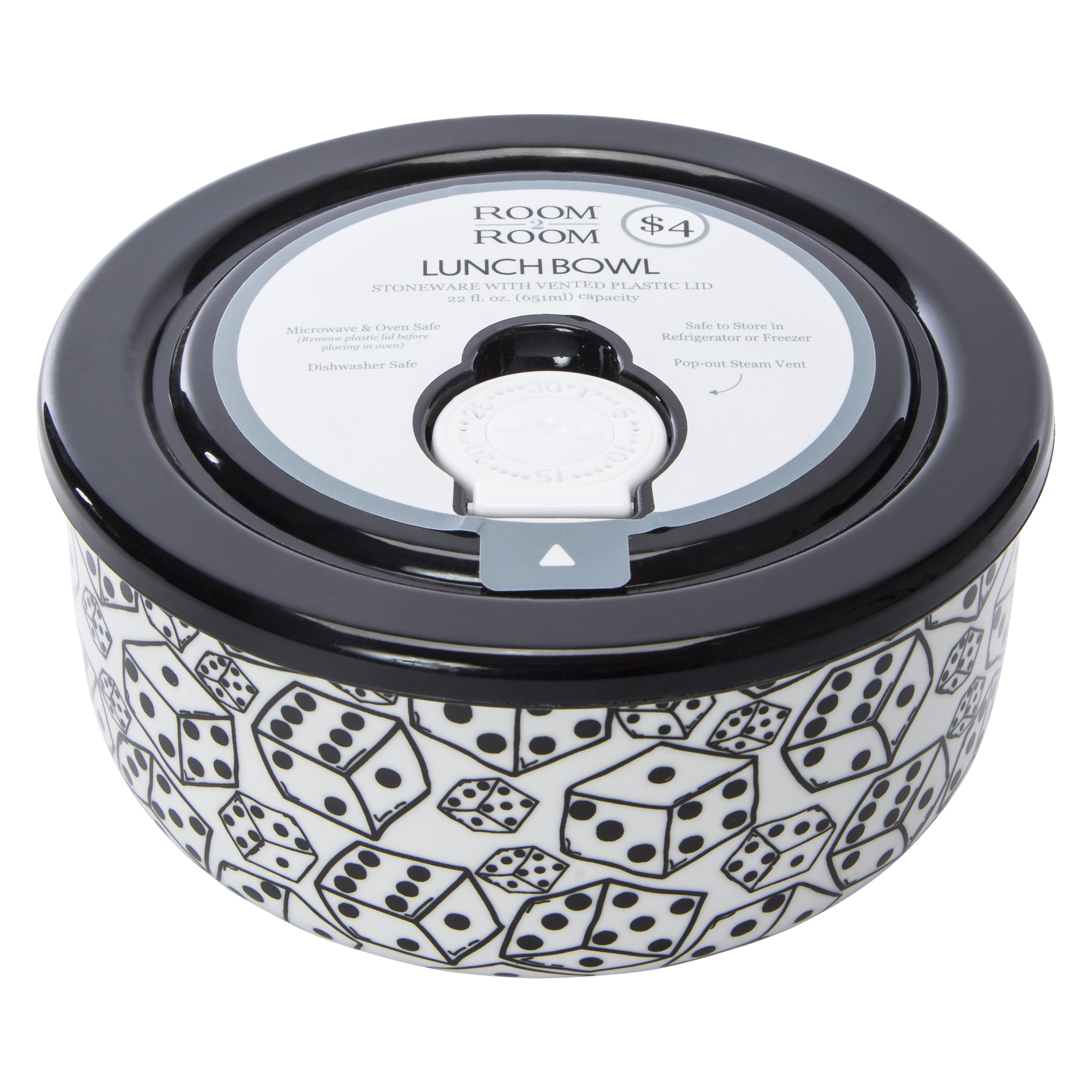 Lunch Bowl With Vented Plastic Lid 22oz