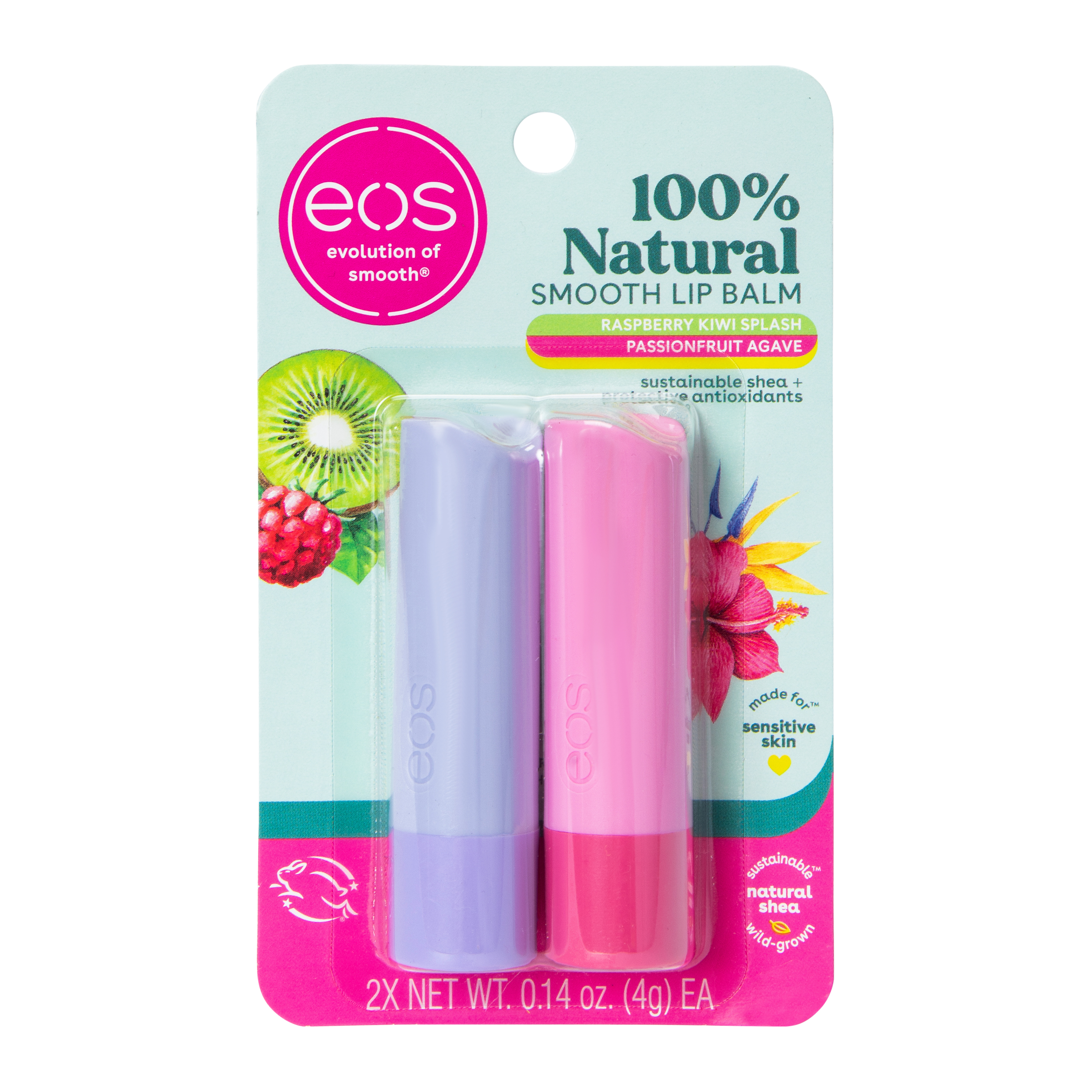 EOS® Smooth Lip Balms 2-Count - Strawberry Kiwi Splash & Passionfruit Agave