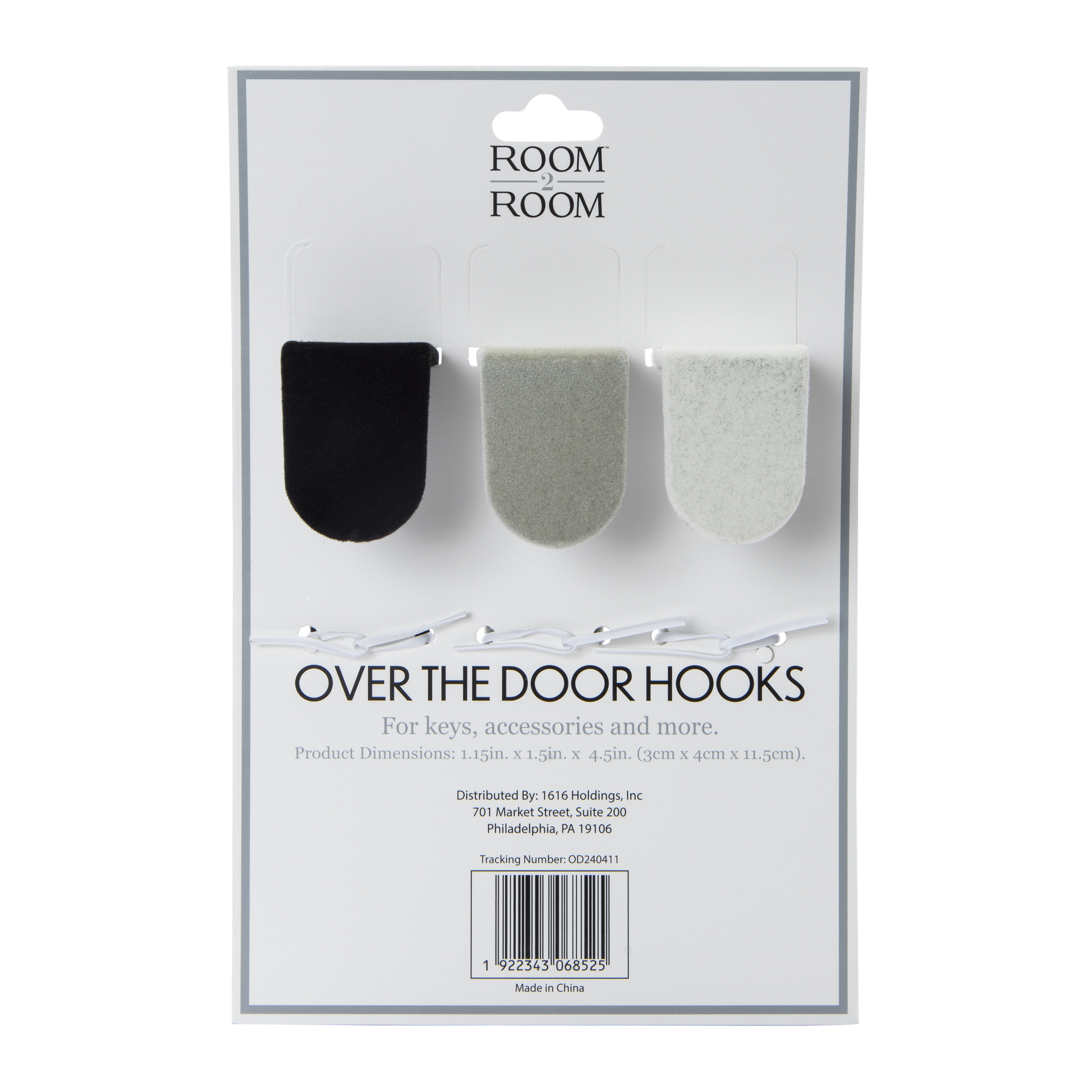 Flocked Over The Door Hooks 3-Count