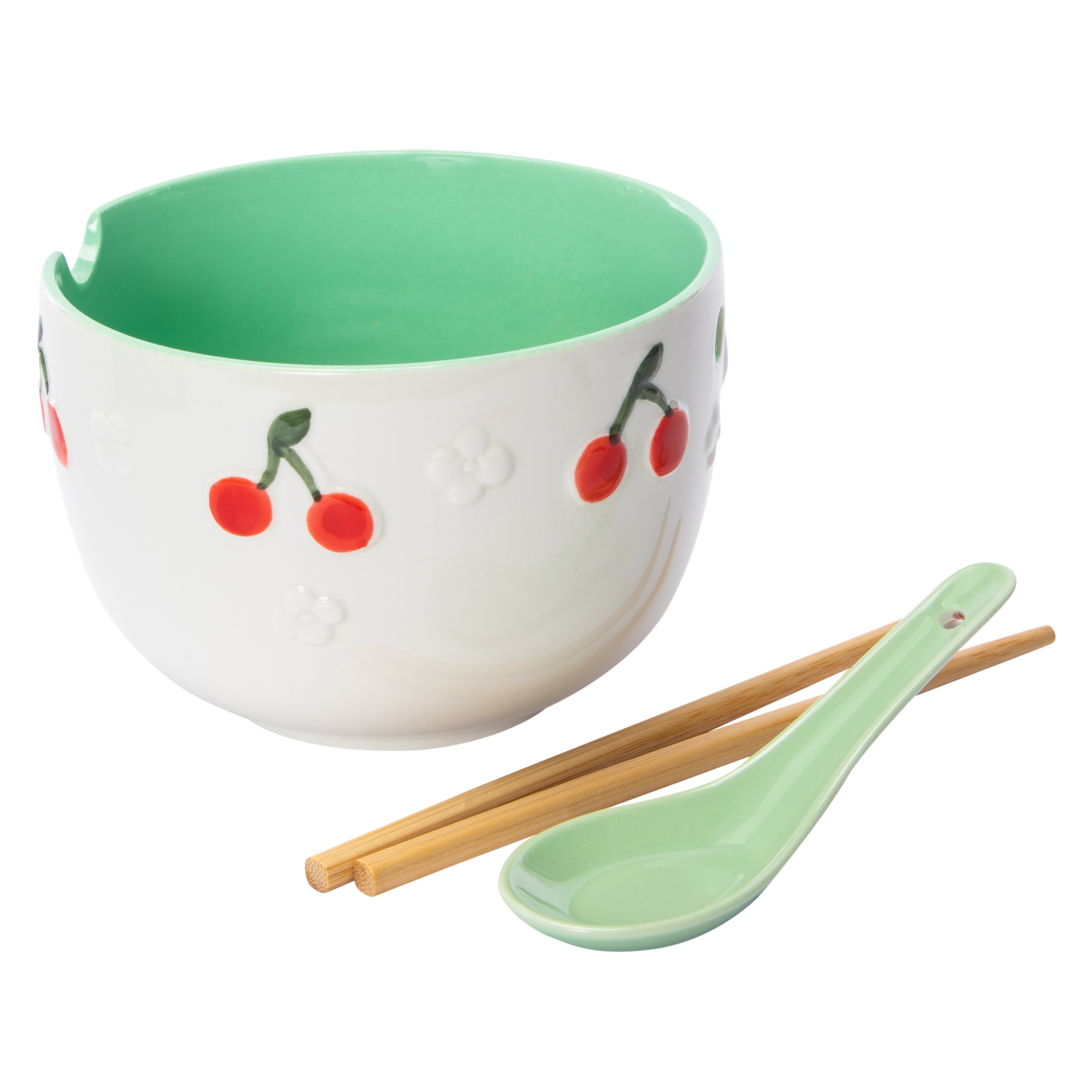 Embossed Ceramic Noodle Bowl Set