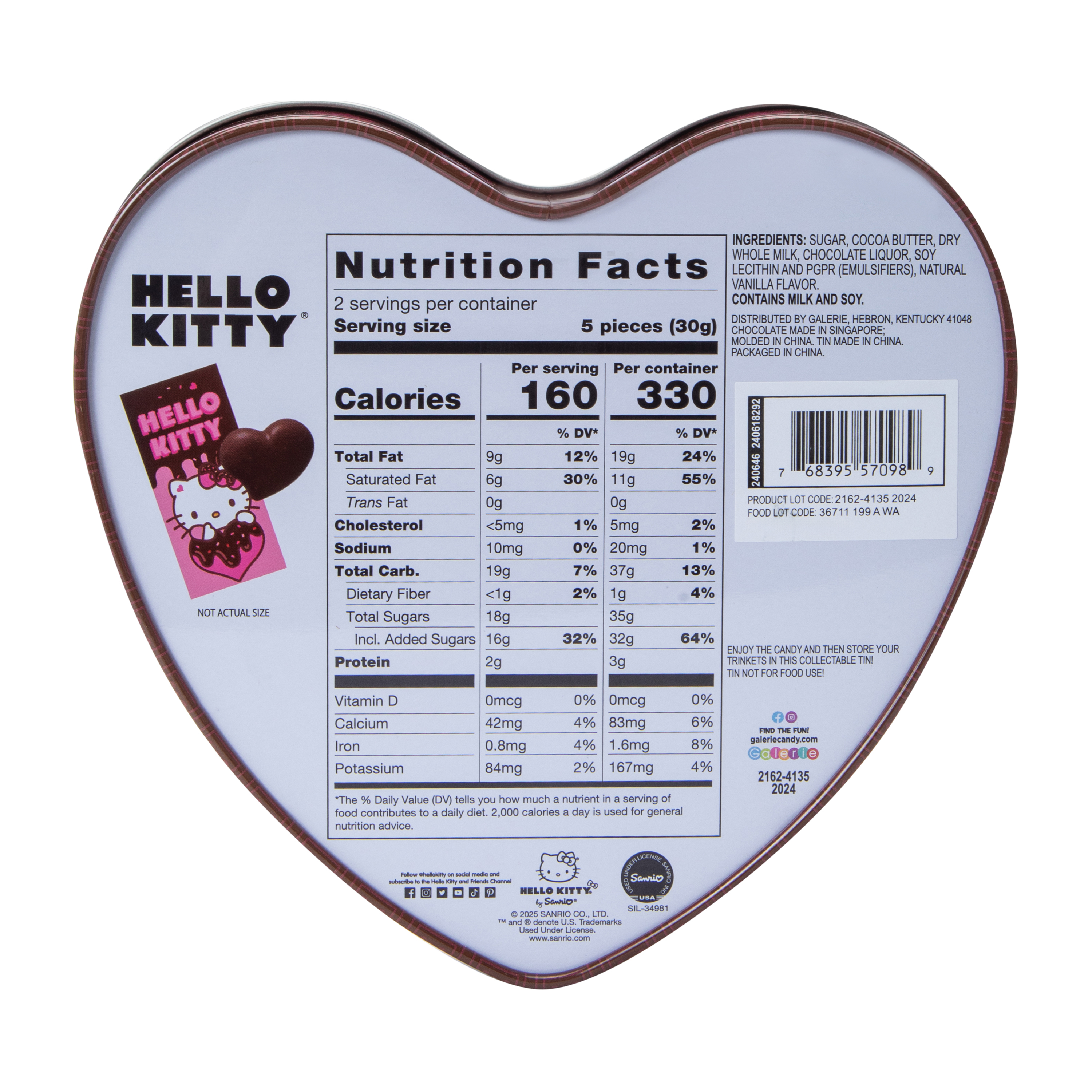 Hello Kitty Milk Chocolate Hearts Tin Box 2.12oz