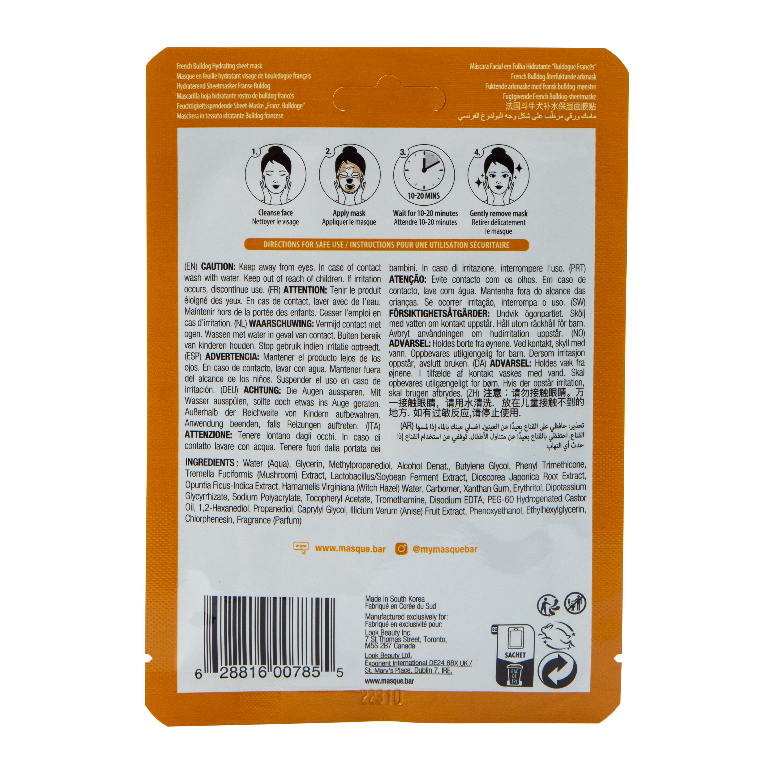 Masque Bar™ Pretty Animalz French Bulldog Sheet Mask 0.71oz