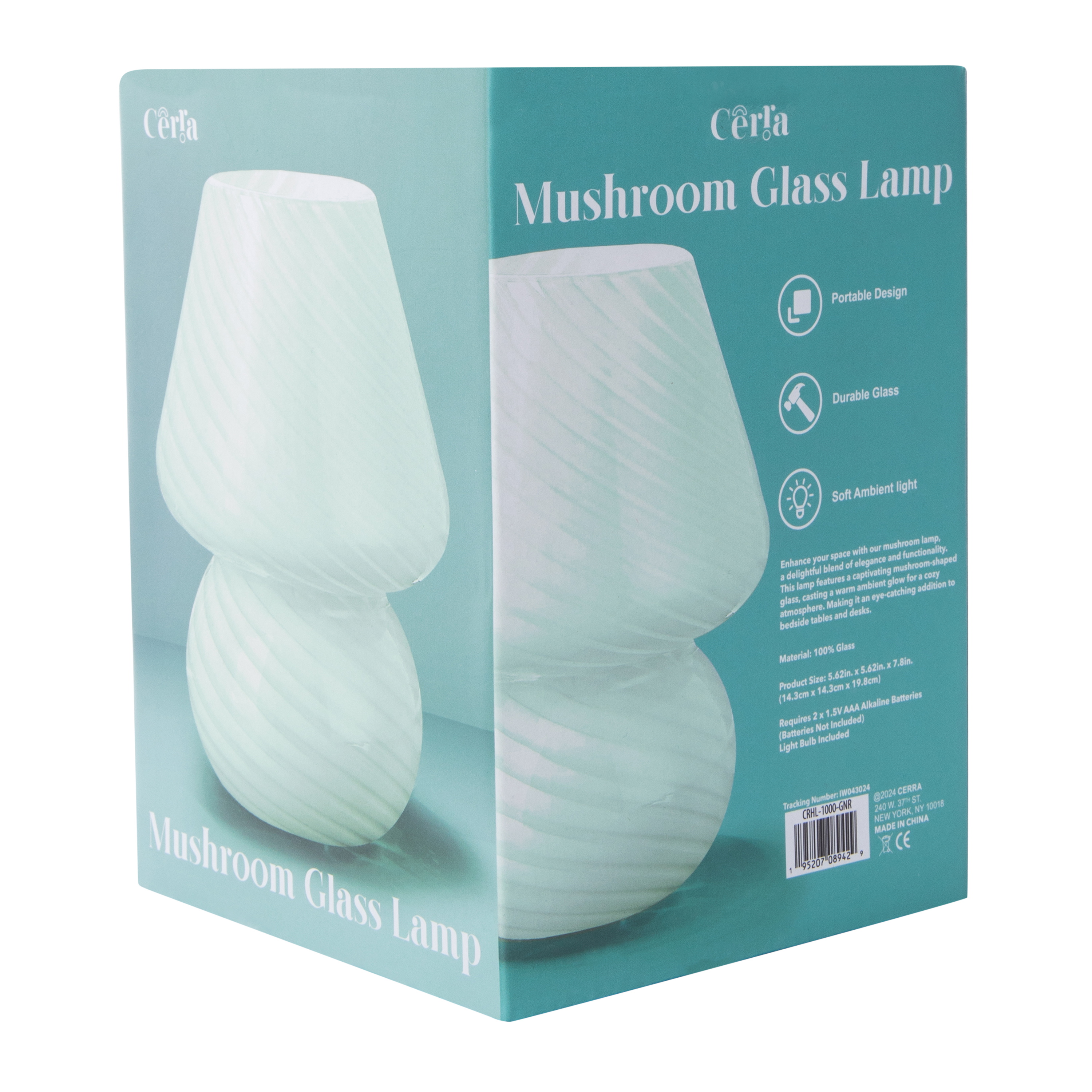 Striped Mushroom Glass Lamp 5.62in x 7.8in