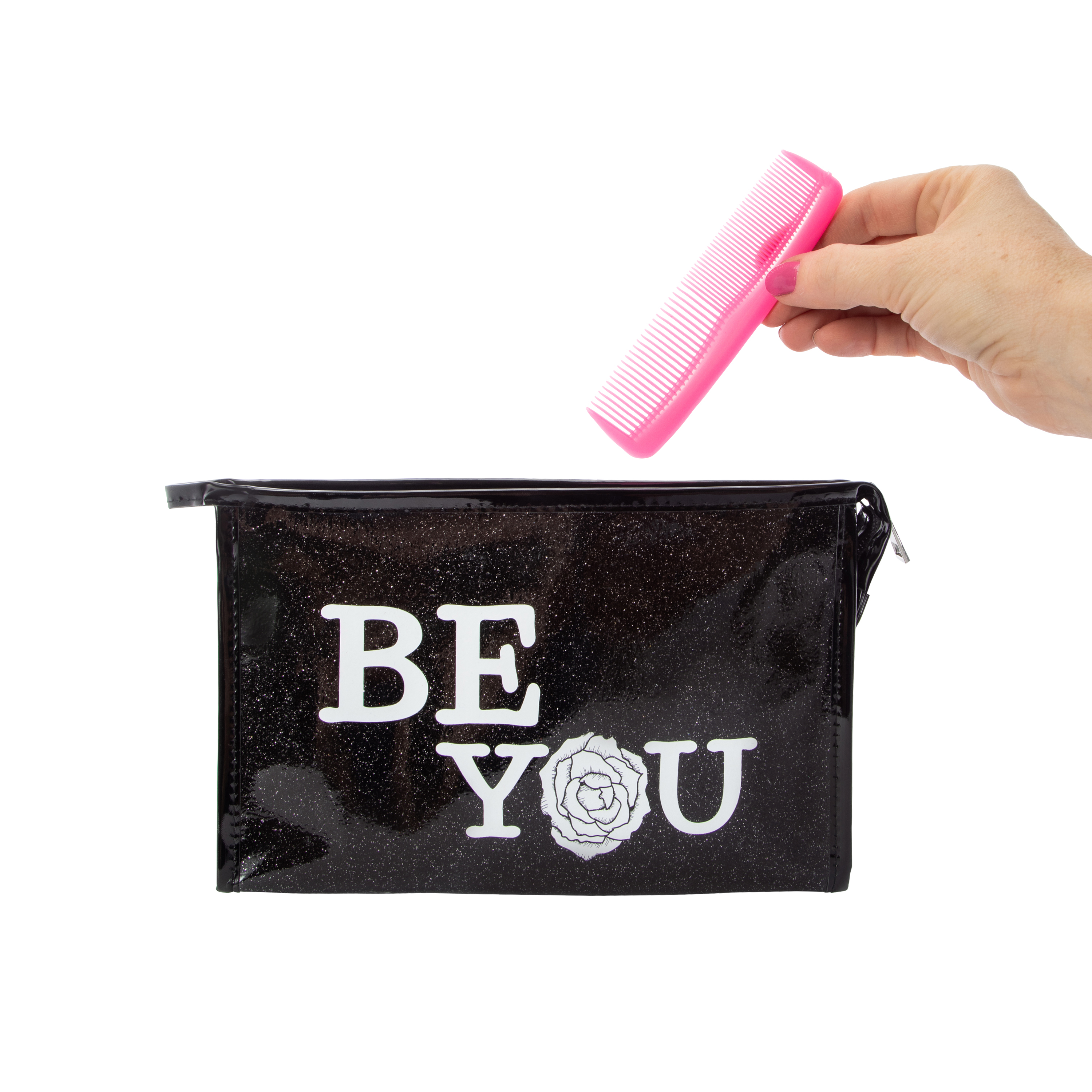 'Be You' Glitter Cosmetic Bag With Hair Comb