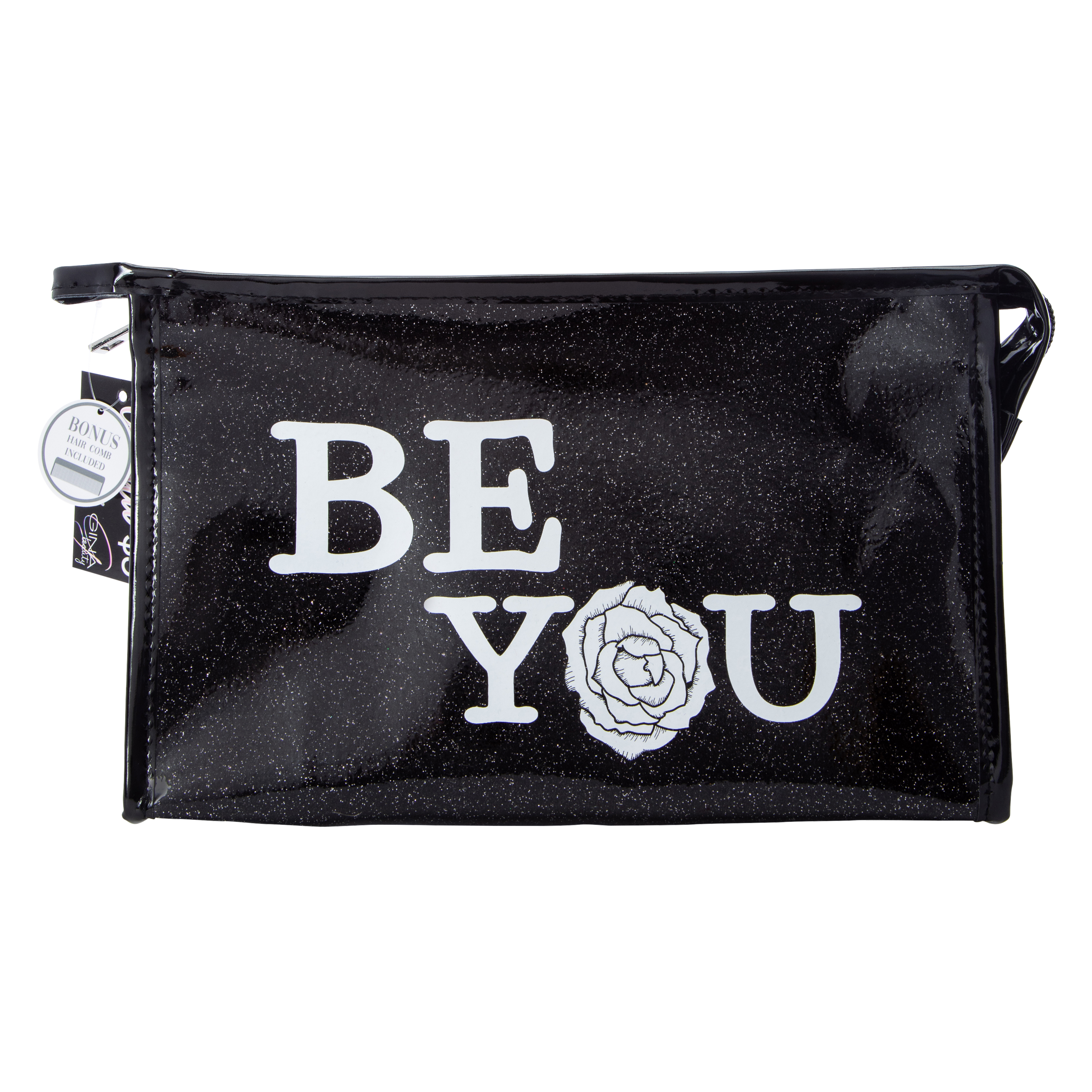 'Be You' Glitter Cosmetic Bag With Hair Comb