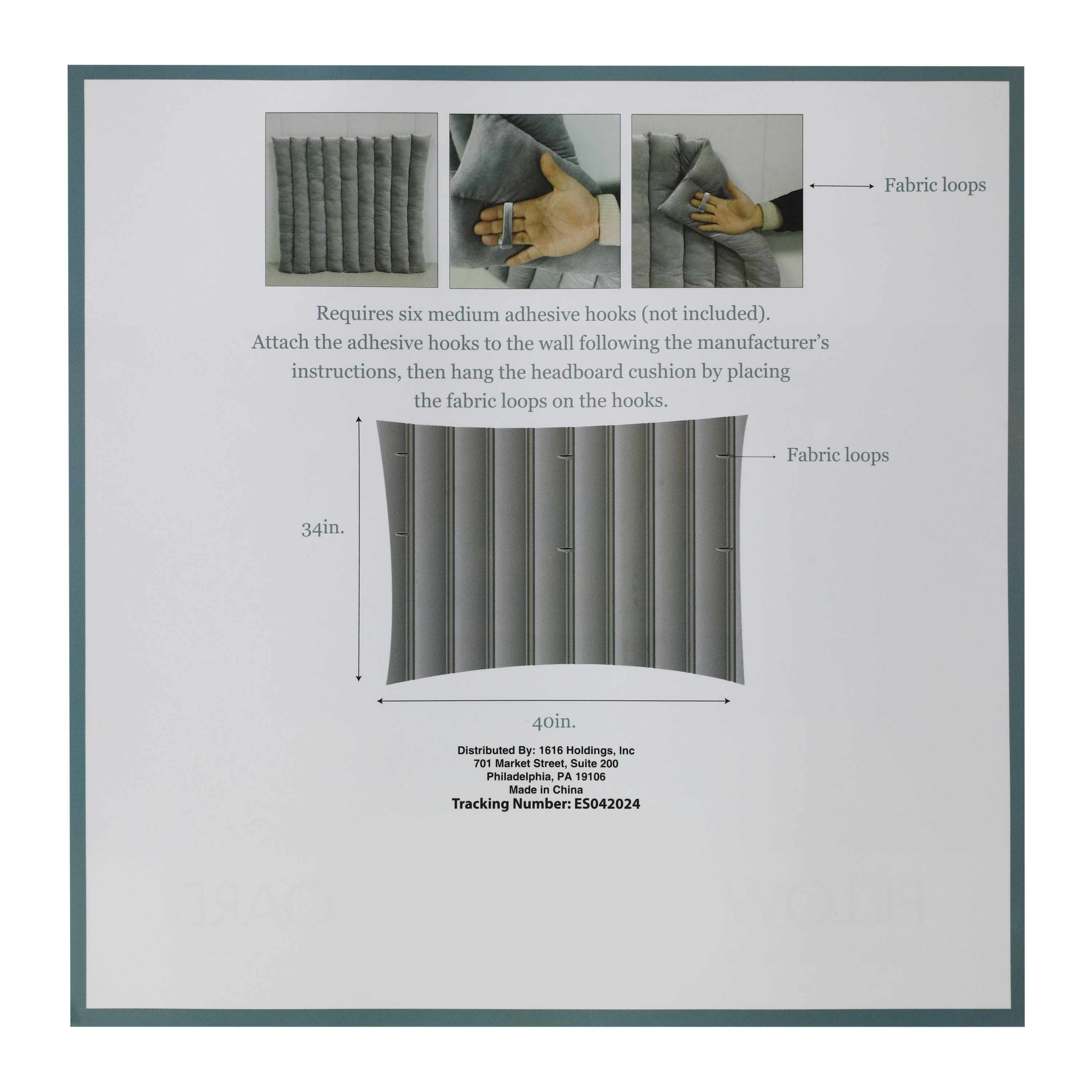 Pillow Fabric Headboard 40in x 34in - White