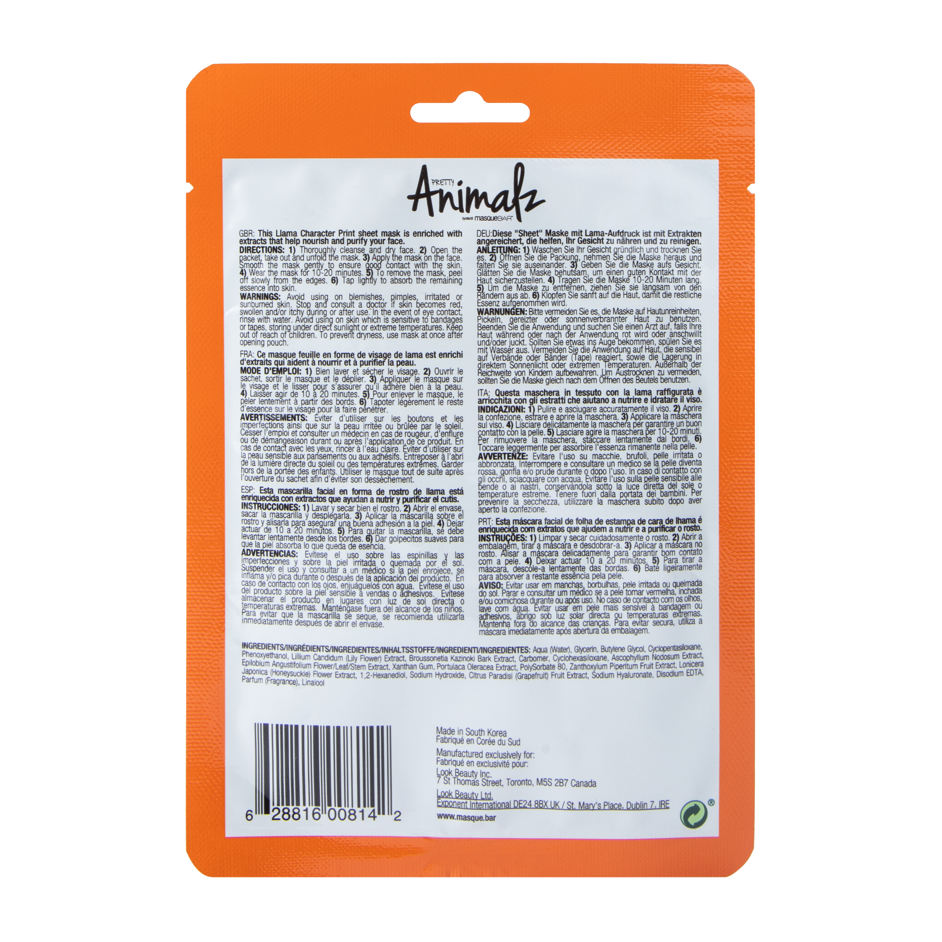 Masque Bar™ Pretty Animals Llama Purifying Sheet Mask