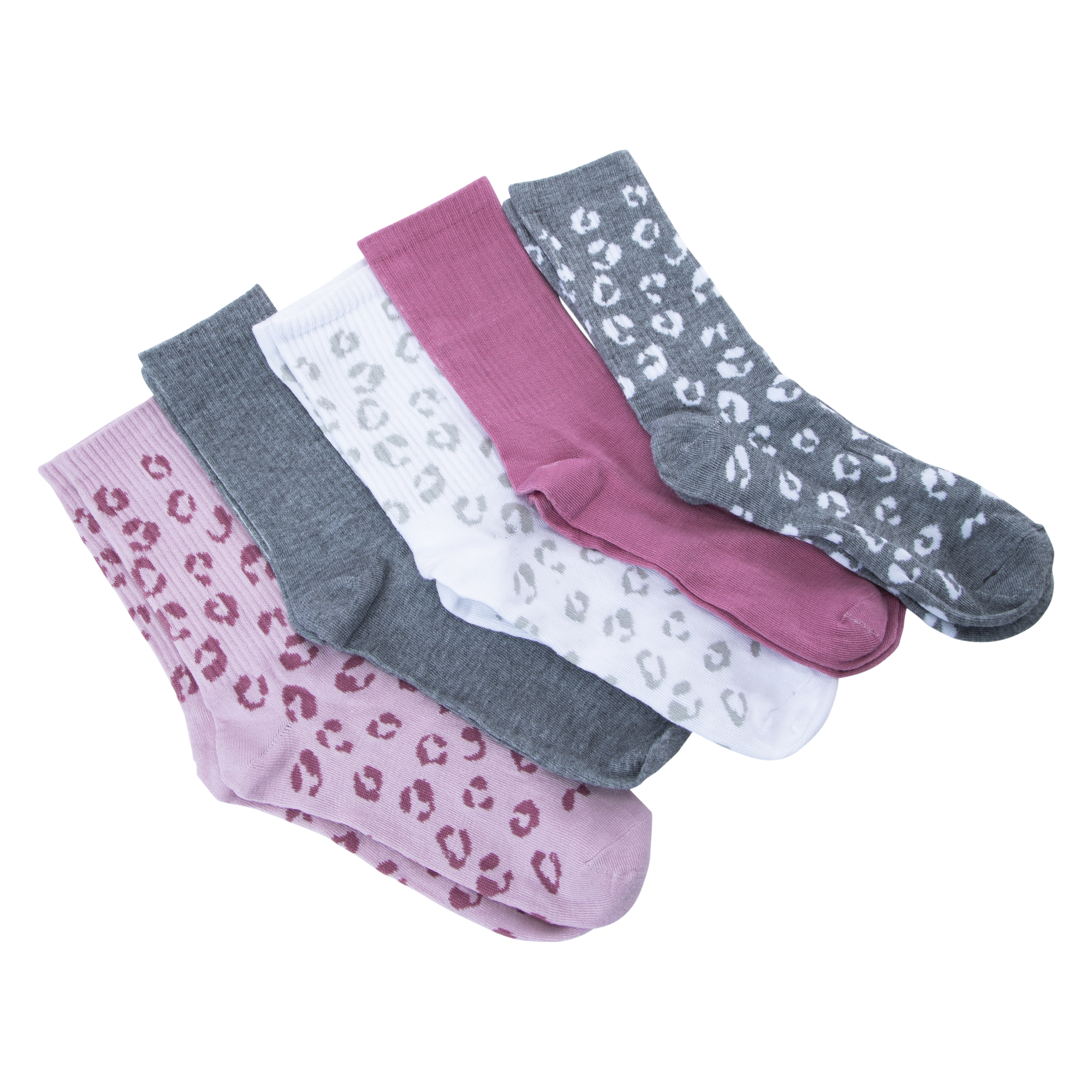 Ladies Leopard Crew Socks 5-Pack