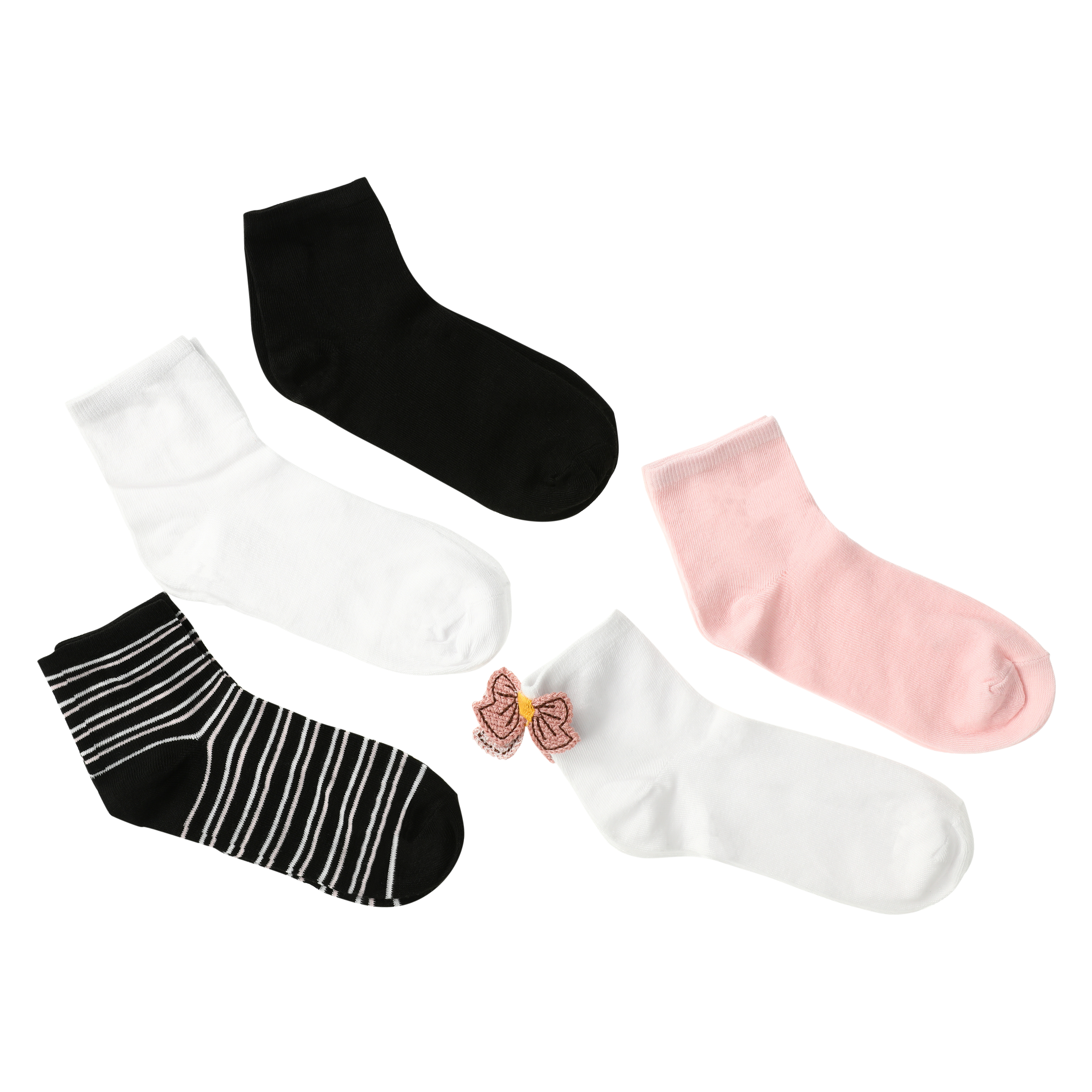 Ladies Ankle Socks With Embroidered Patch 5-Pack
