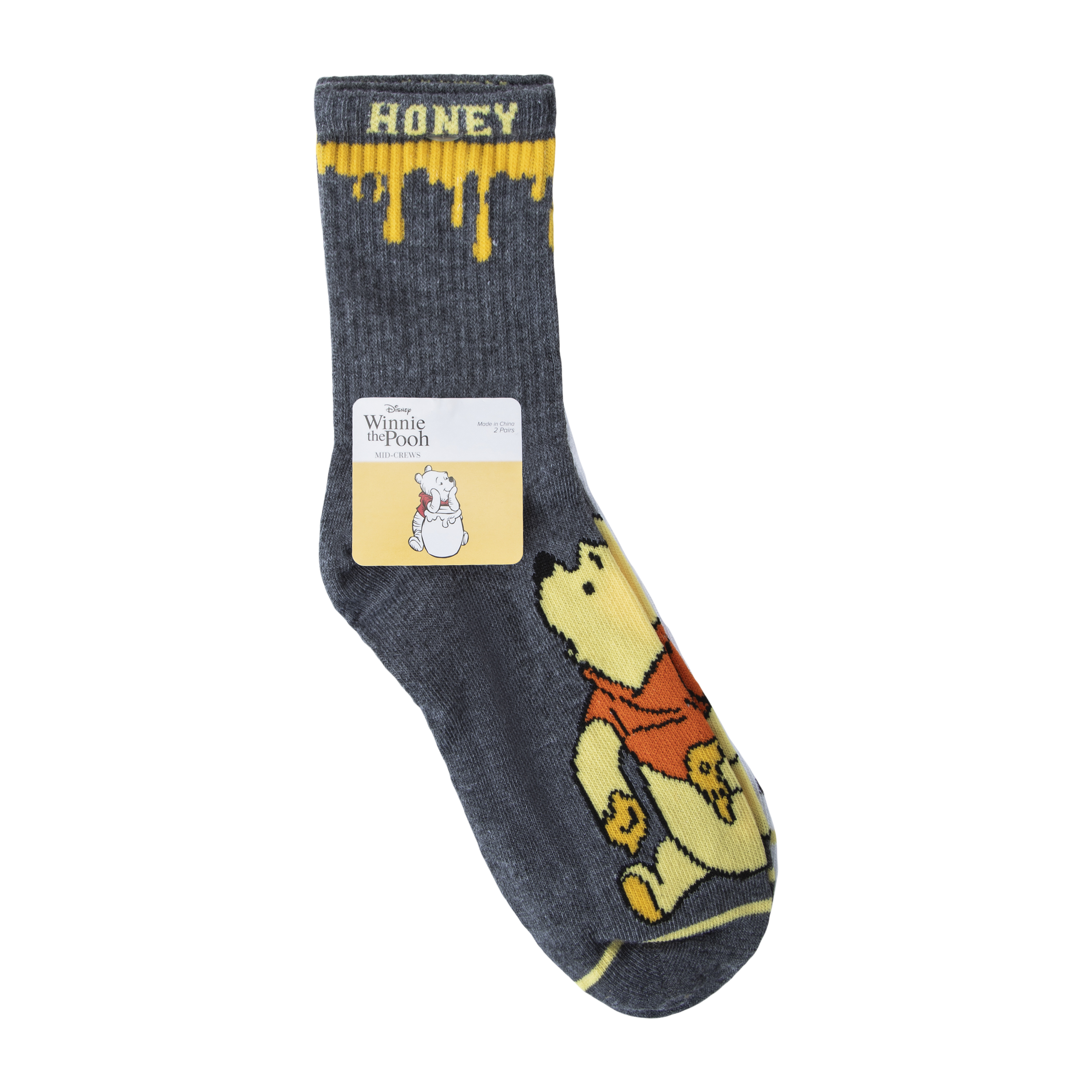 Juniors Disney Winnie The Pooh Mid-Crews Socks 2-Pairs