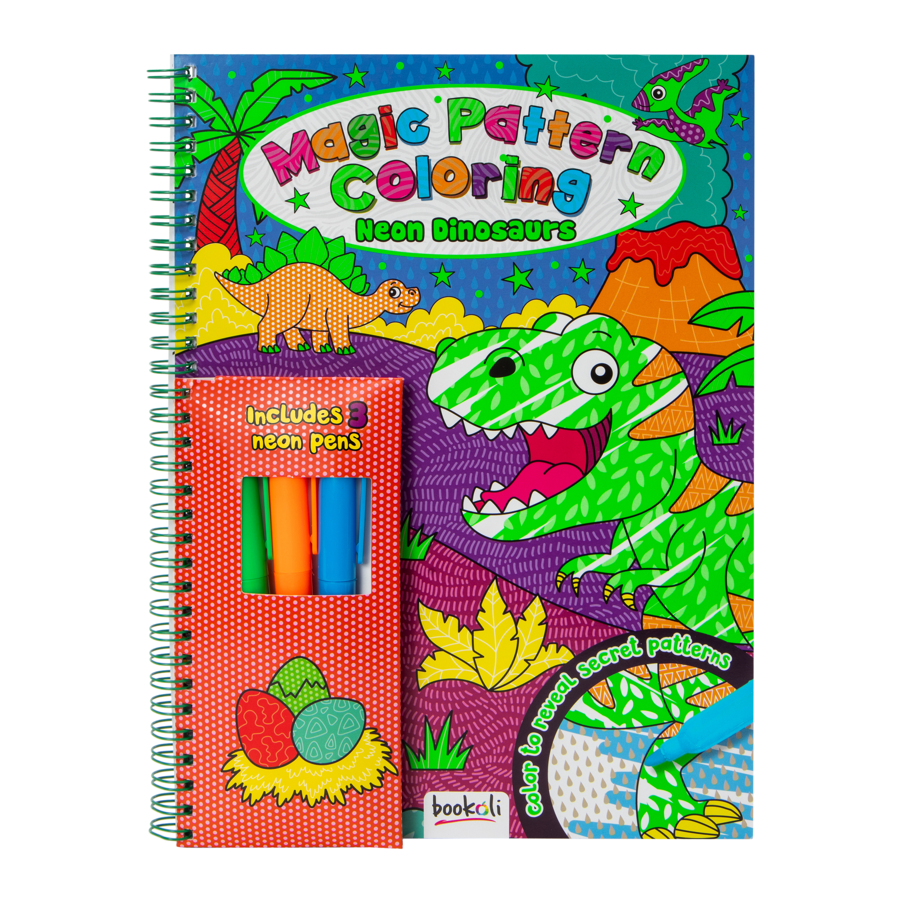 Magic Pattern Neon Dinosaurs Coloring Book Kit
